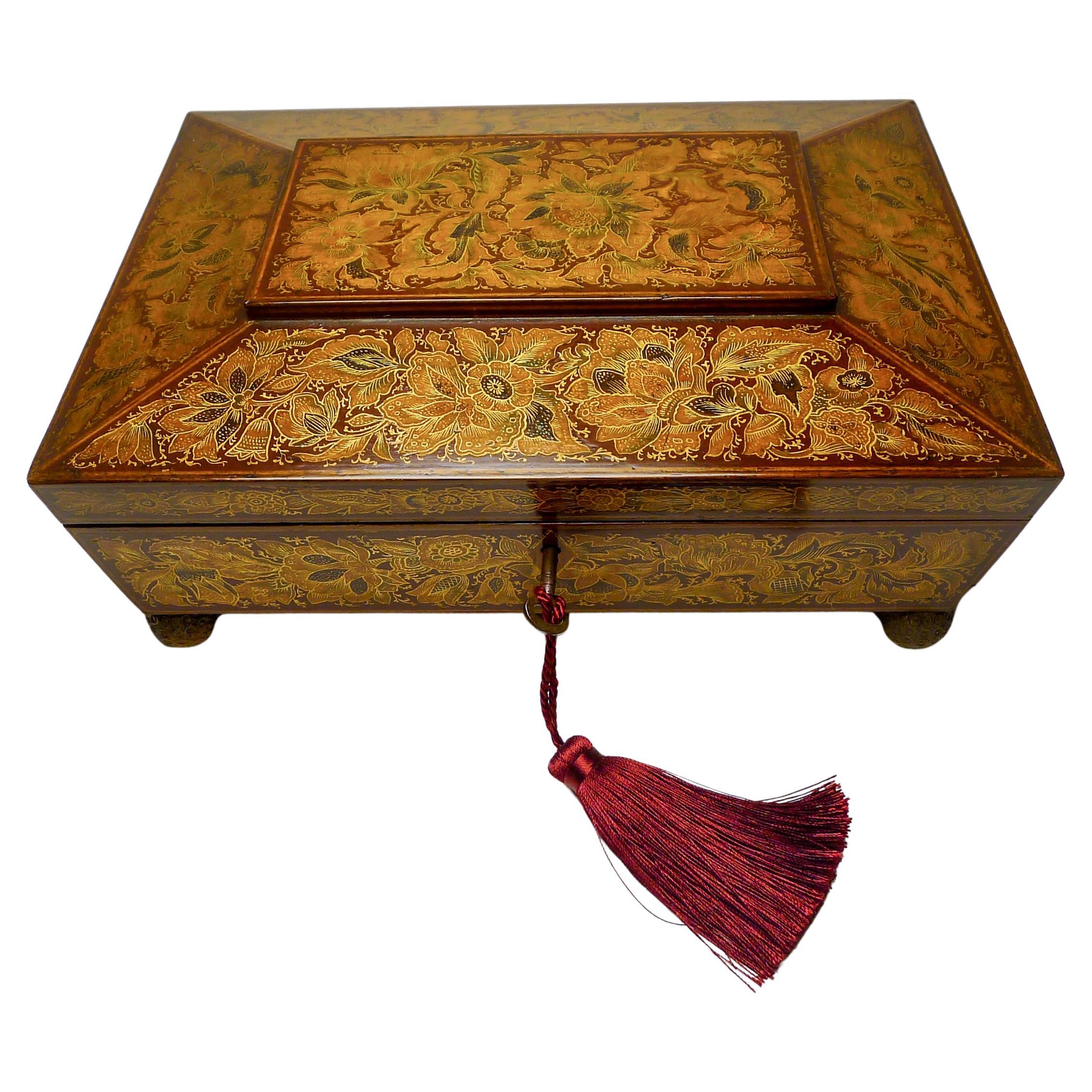 Stunning Antique English Regency Penwork Games Box c.1820 For Sale