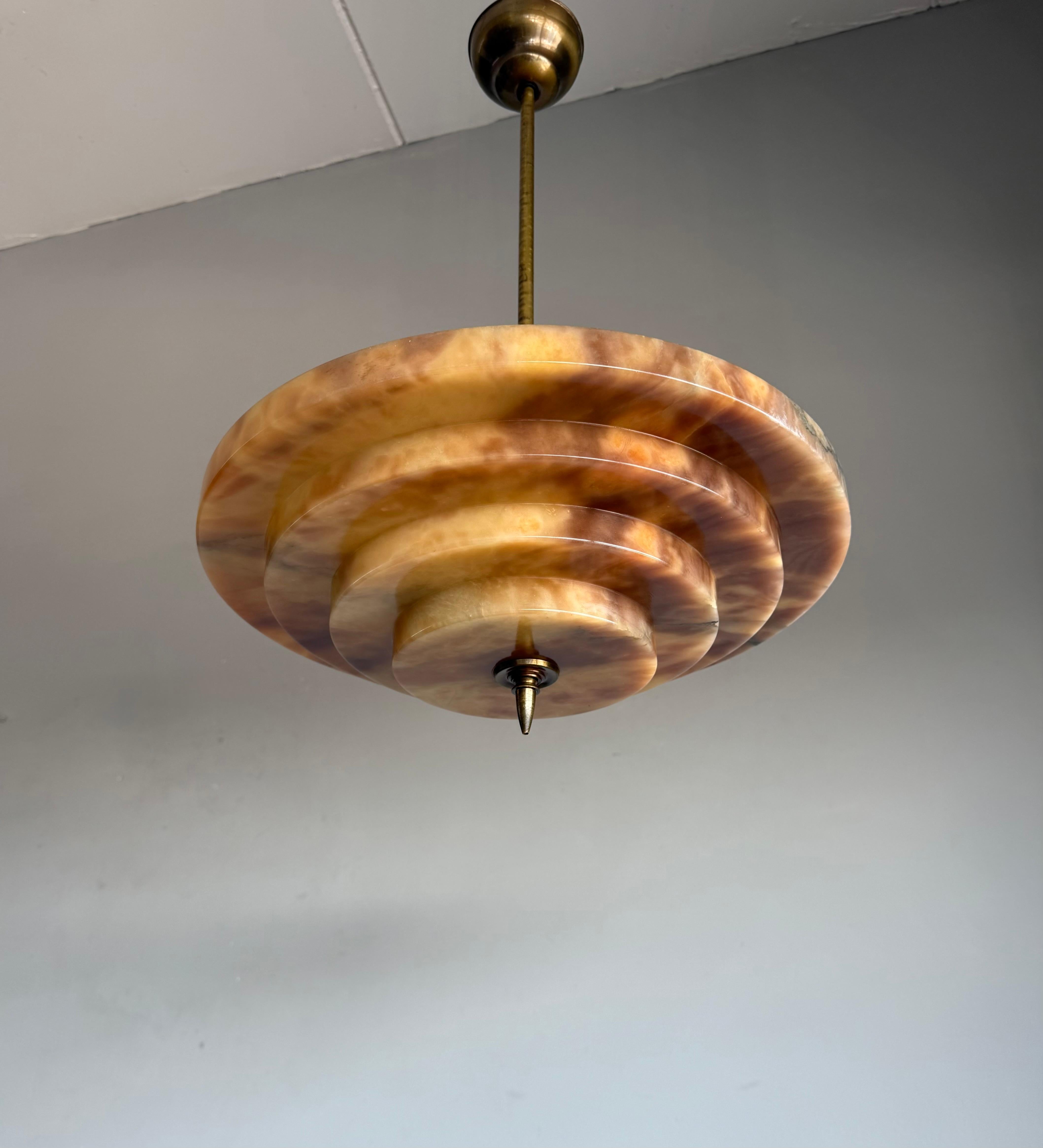 Stunning Antique, Four Layers Art Deco Design Alabaster Pendant Light circa 1920 For Sale 3