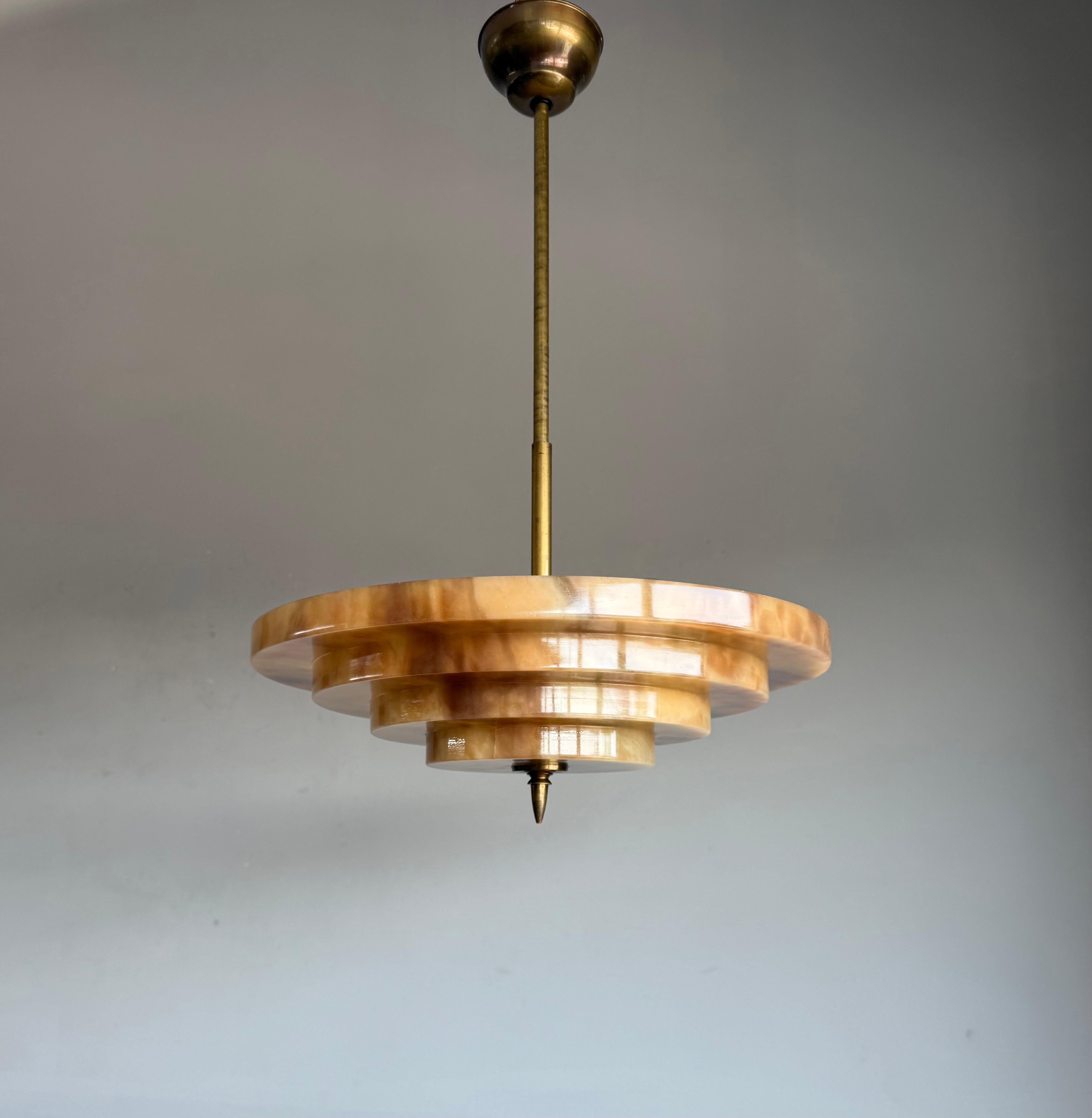 Stunning Antique, Four Layers Art Deco Design Alabaster Pendant Light circa 1920 For Sale 4