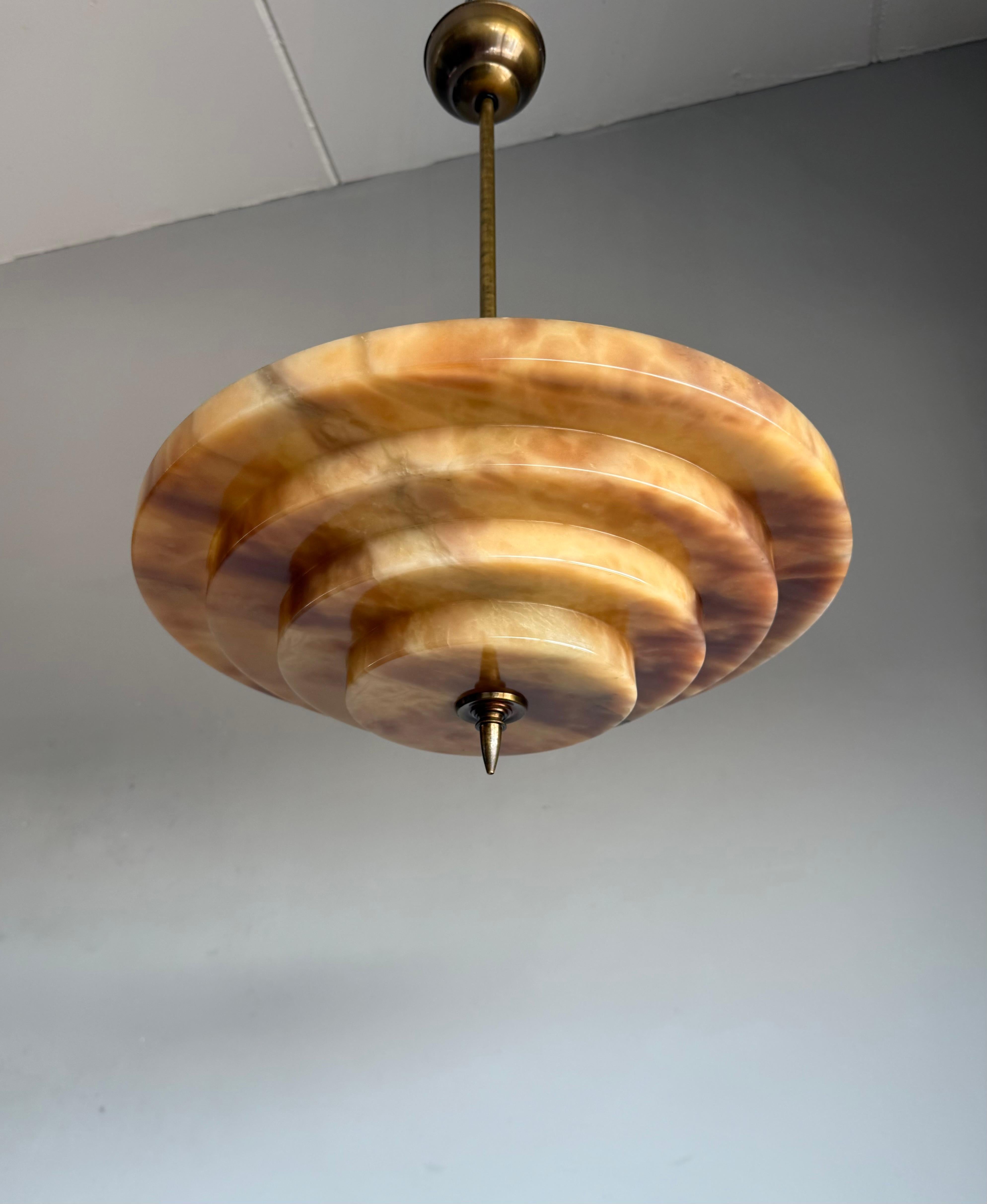 Stunning Antique, Four Layers Art Deco Design Alabaster Pendant Light circa 1920 For Sale 5