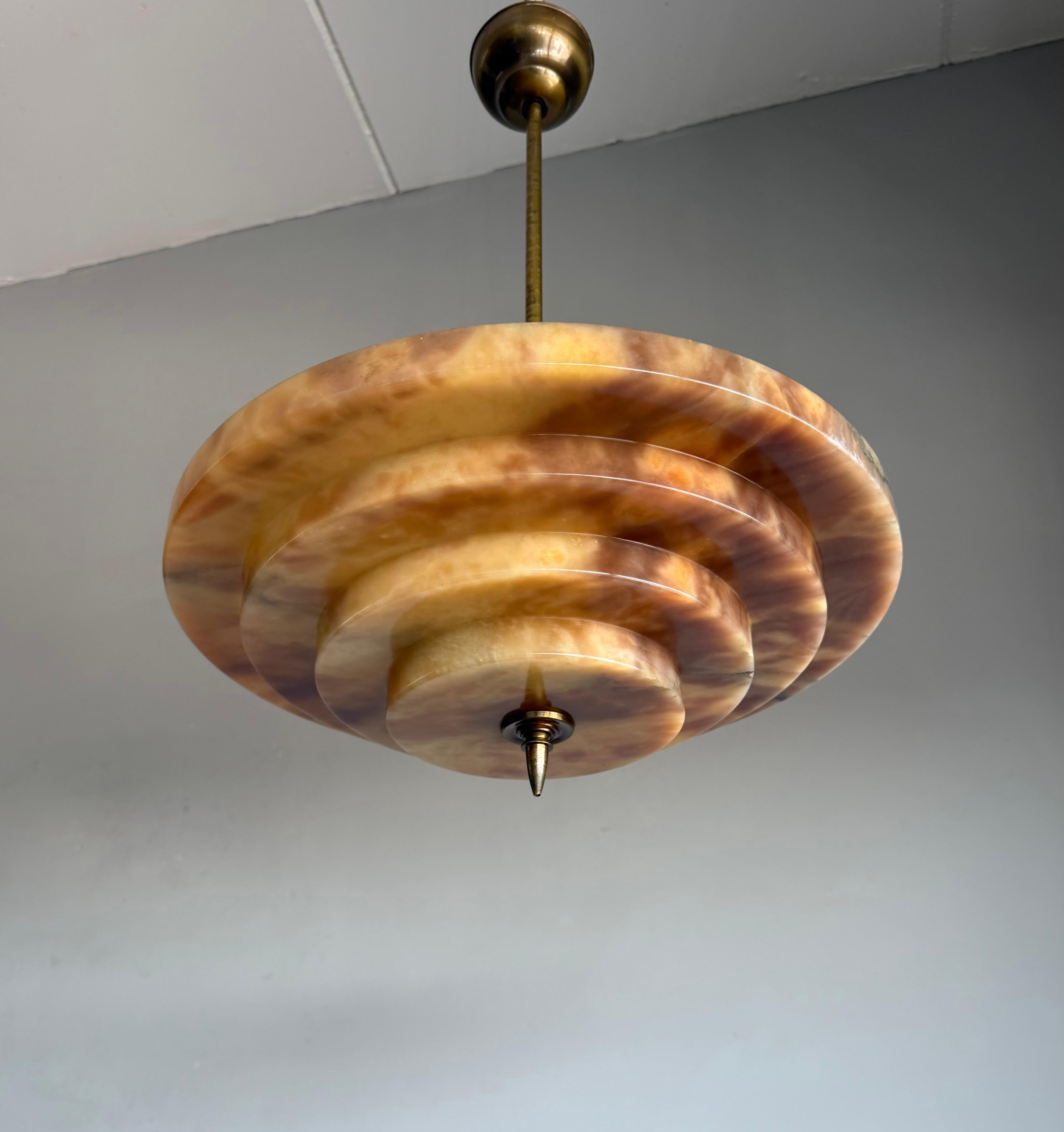 Stunning Antique, Four Layers Art Deco Design Alabaster Pendant Light circa 1920 For Sale 6