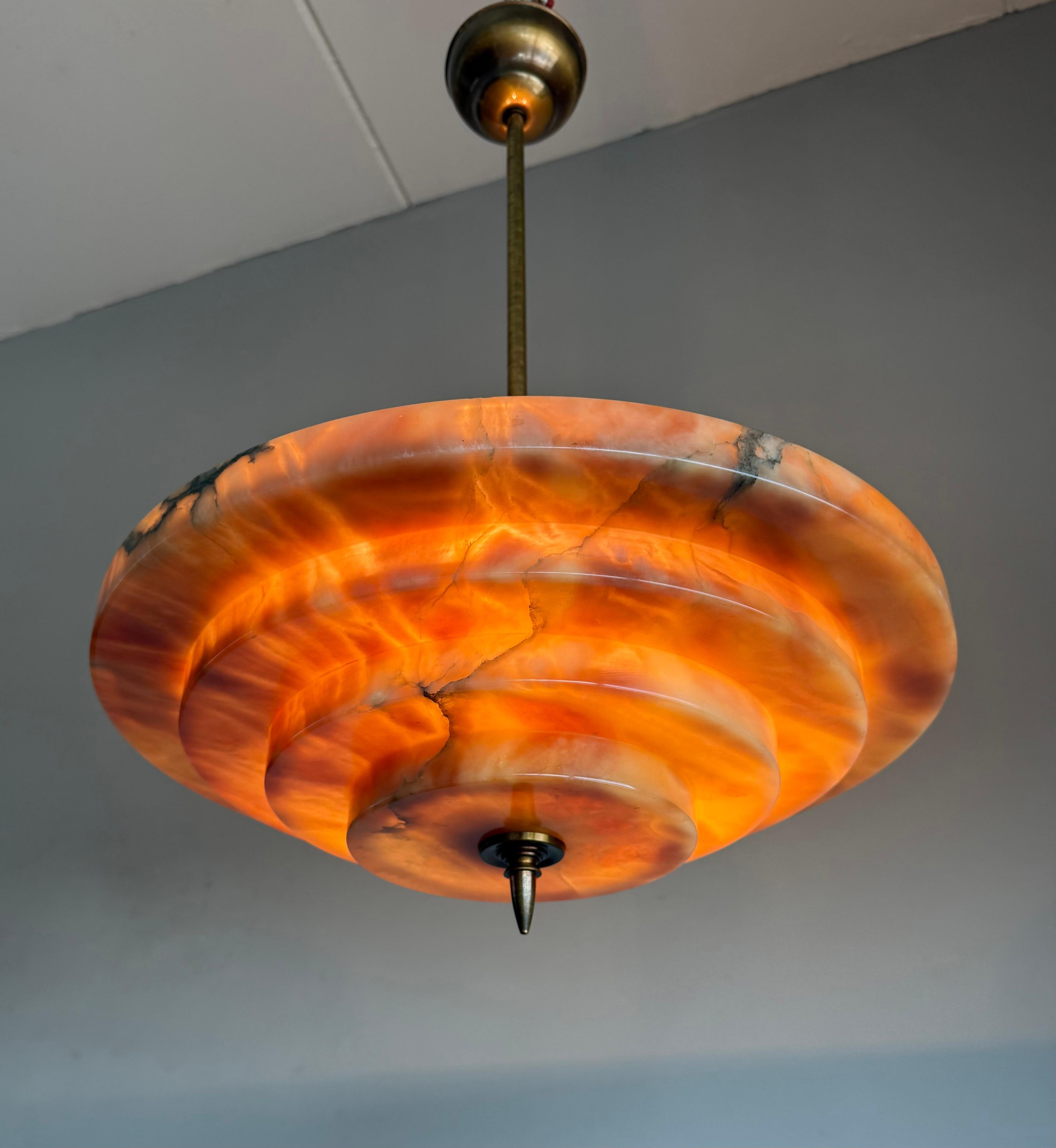 Stunning Antique, Four Layers Art Deco Design Alabaster Pendant Light circa 1920 For Sale 7