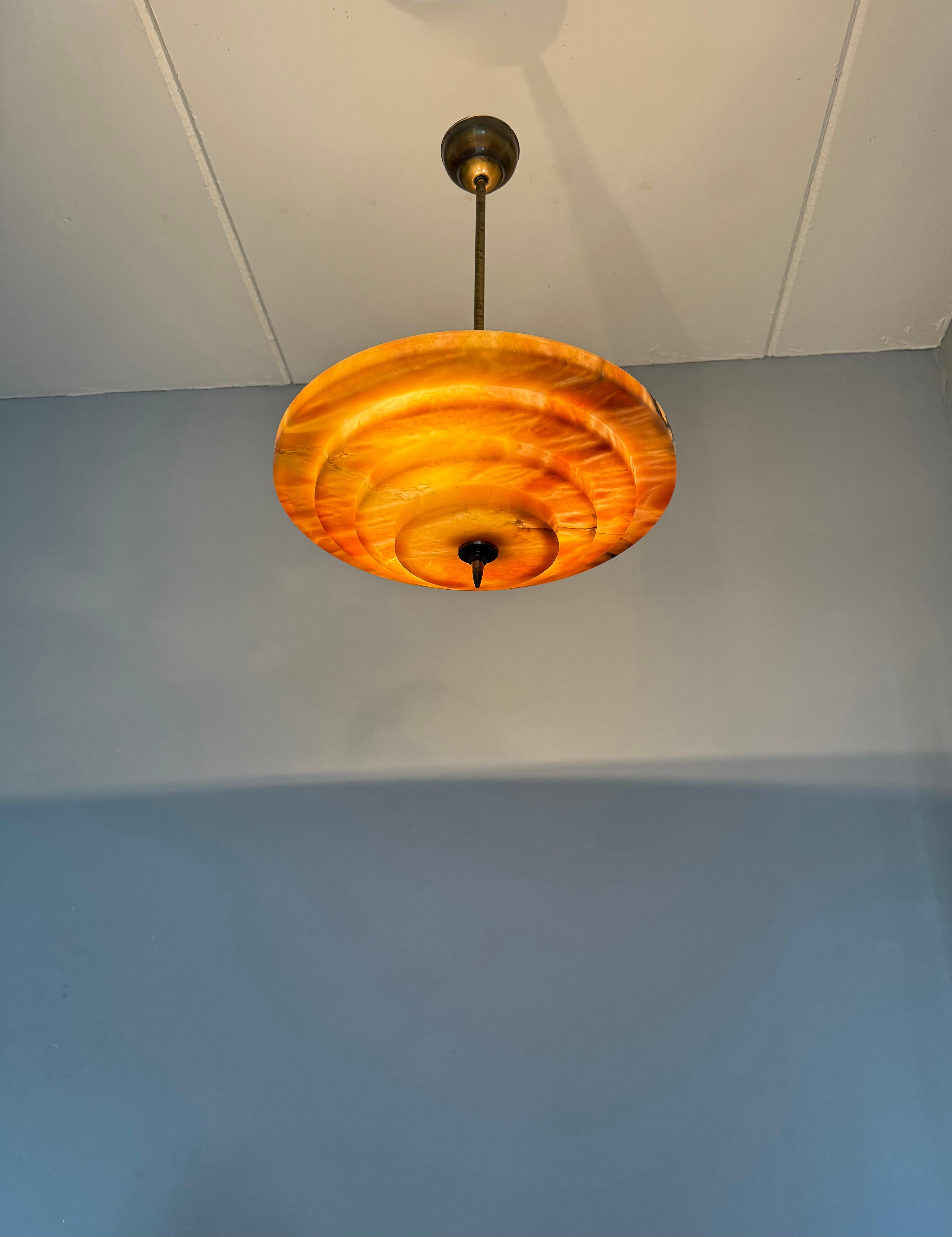 Stunning Antique, Four Layers Art Deco Design Alabaster Pendant Light circa 1920 For Sale 8