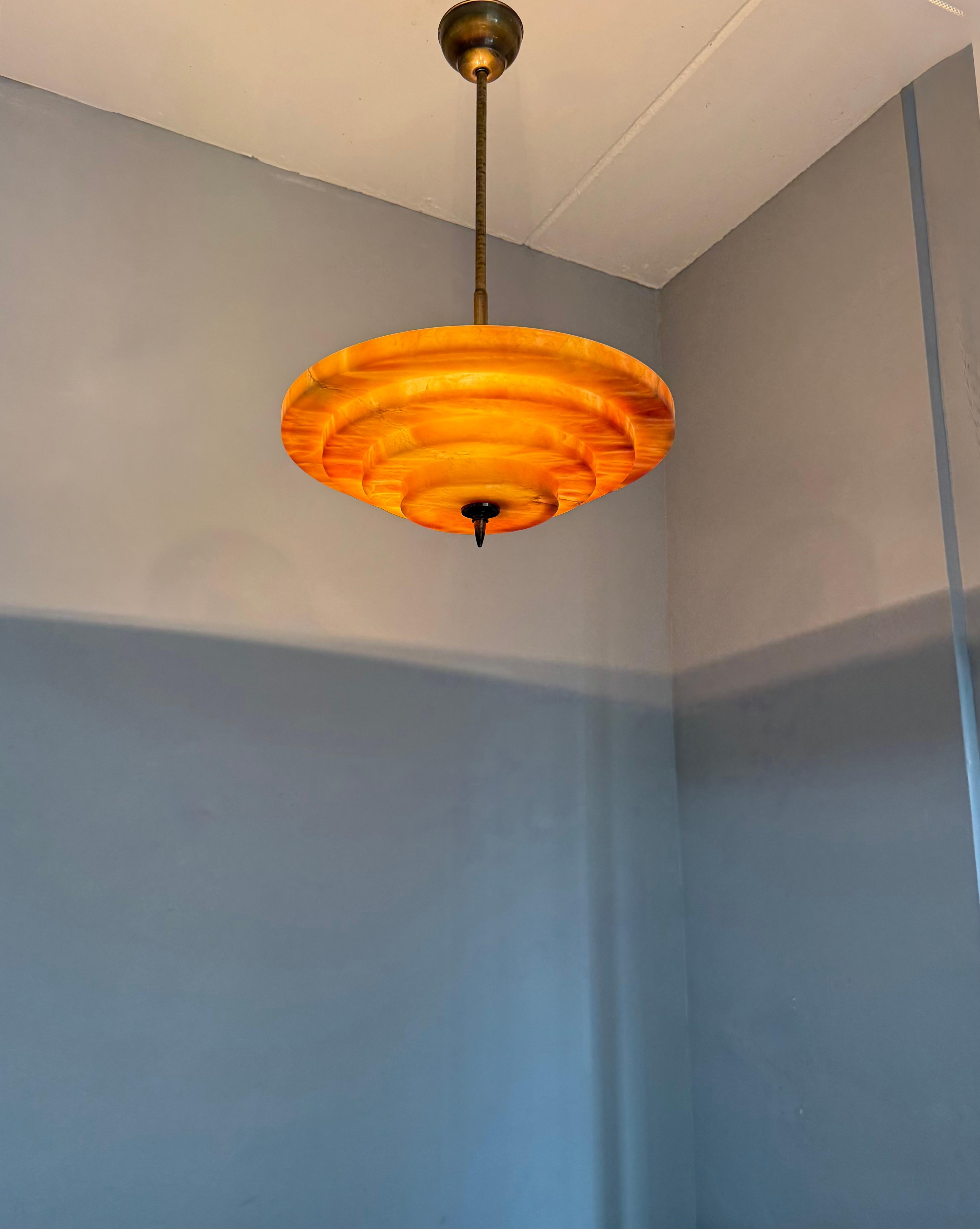 Stunning Antique, Four Layers Art Deco Design Alabaster Pendant Light circa 1920 For Sale 9