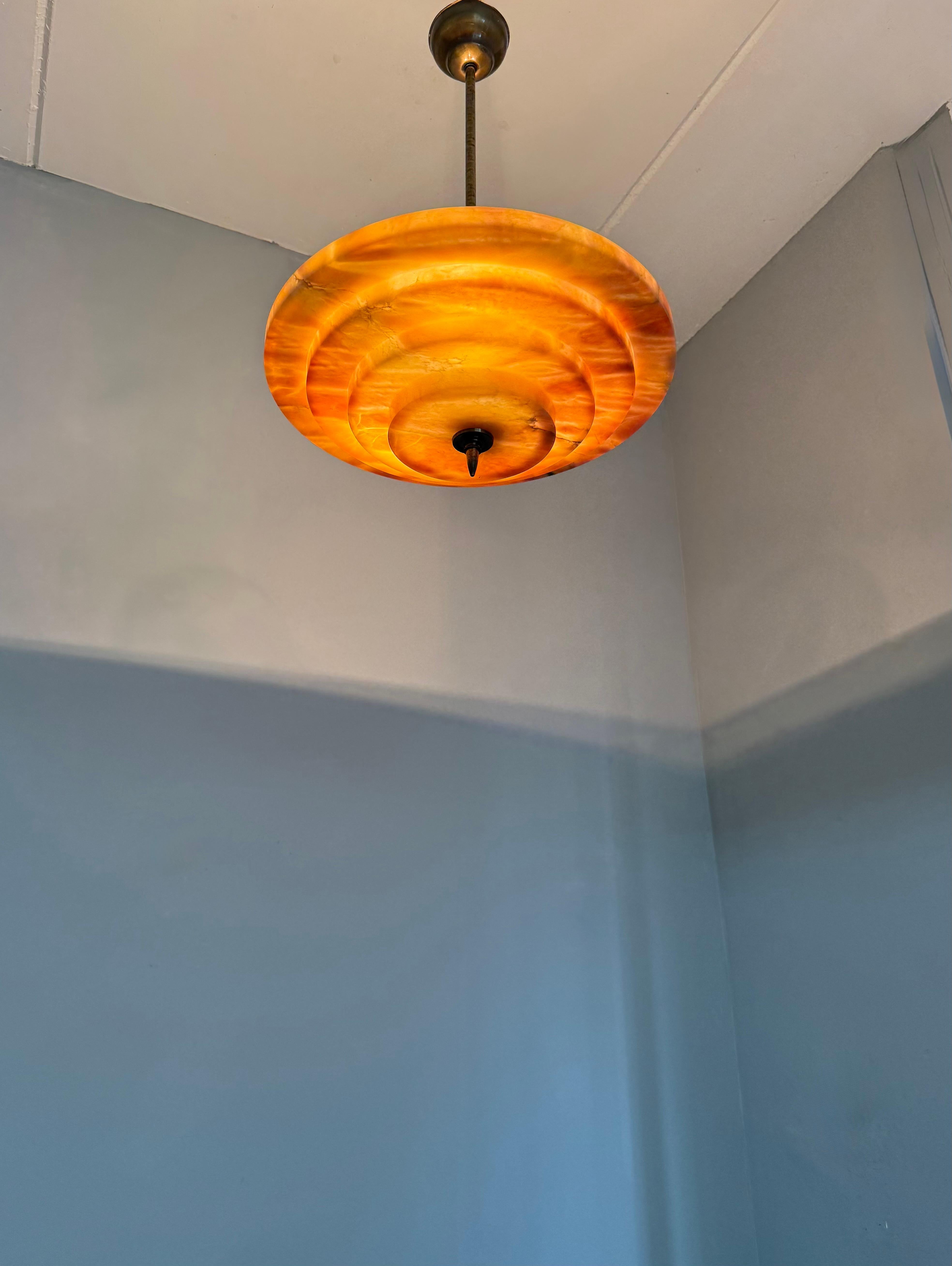 Stunning Antique, Four Layers Art Deco Design Alabaster Pendant Light circa 1920 For Sale 10
