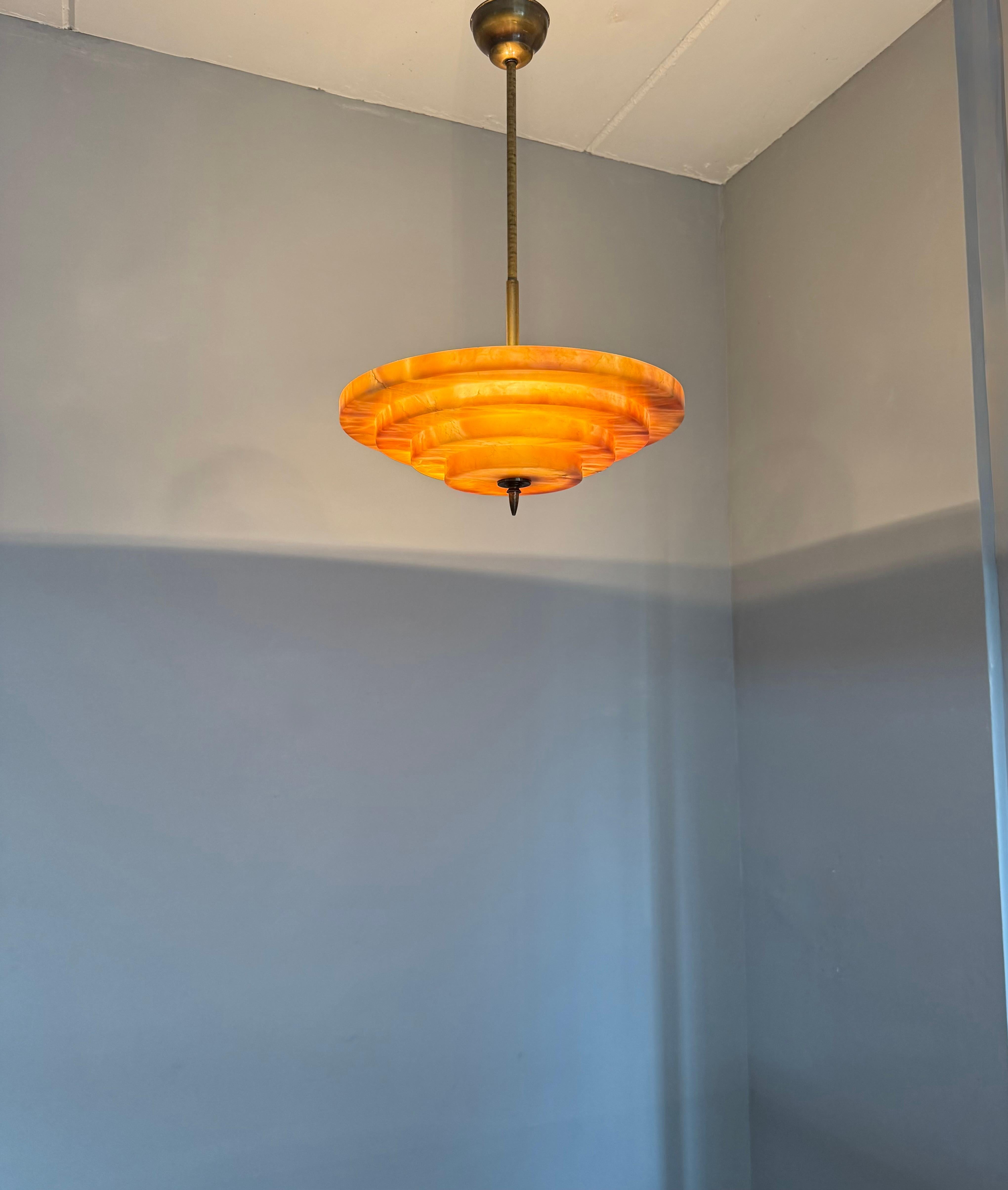 Stunning Antique, Four Layers Art Deco Design Alabaster Pendant Light circa 1920 For Sale 11