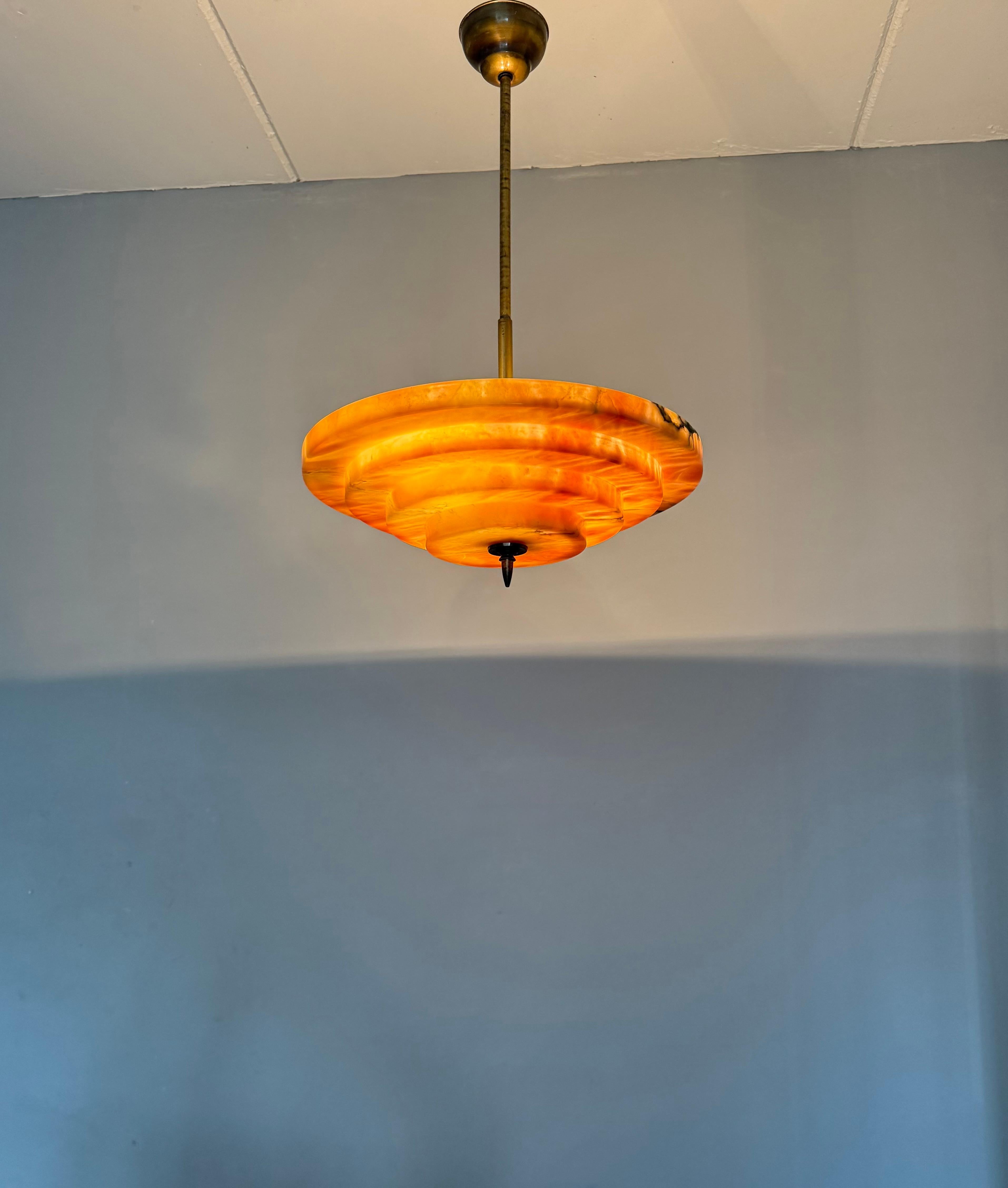 Stunning Antique, Four Layers Art Deco Design Alabaster Pendant Light circa 1920 For Sale 12