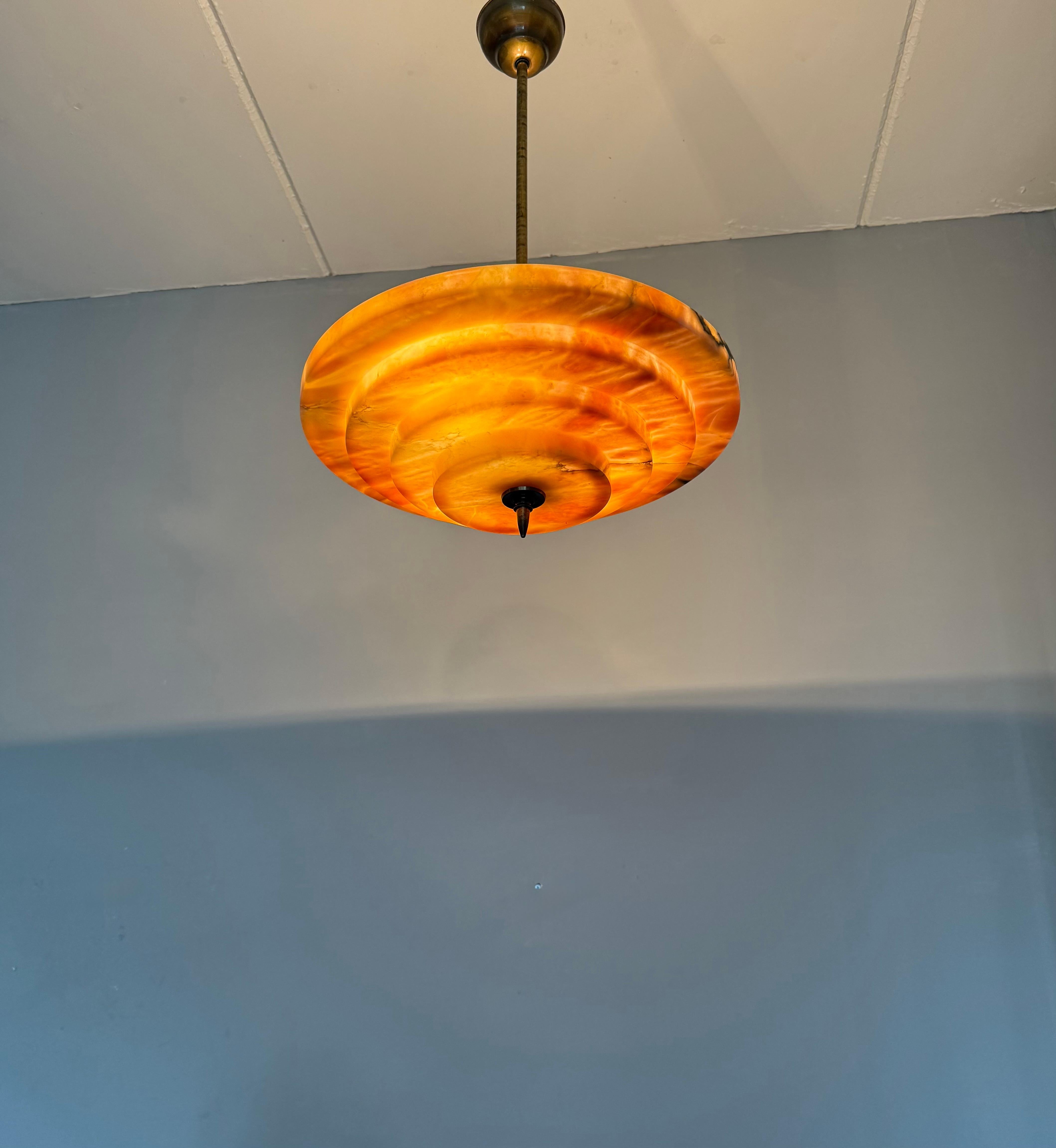 Stunning Antique, Four Layers Art Deco Design Alabaster Pendant Light circa 1920 For Sale 13