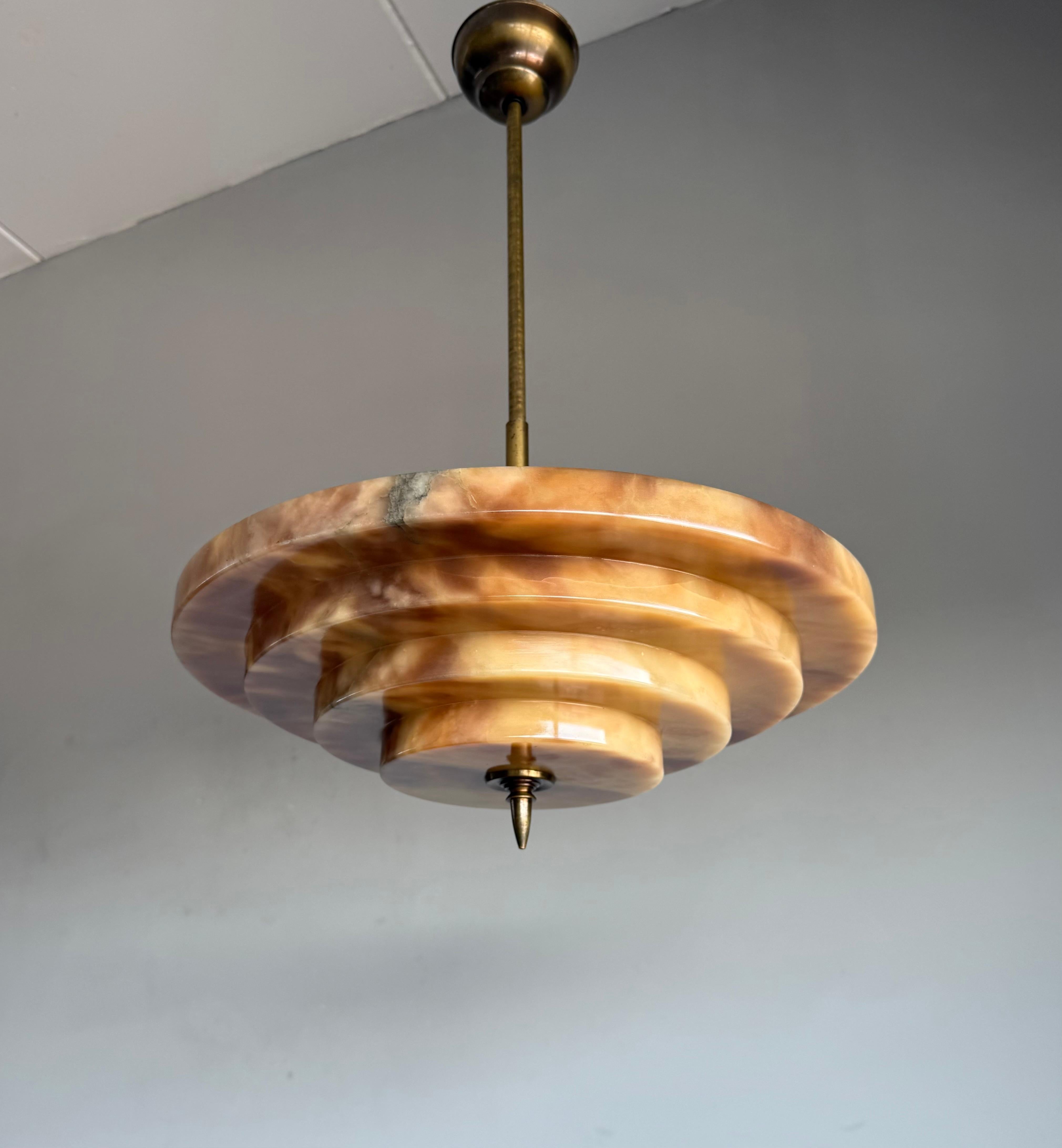 French Stunning Antique, Four Layers Art Deco Design Alabaster Pendant Light circa 1920 For Sale
