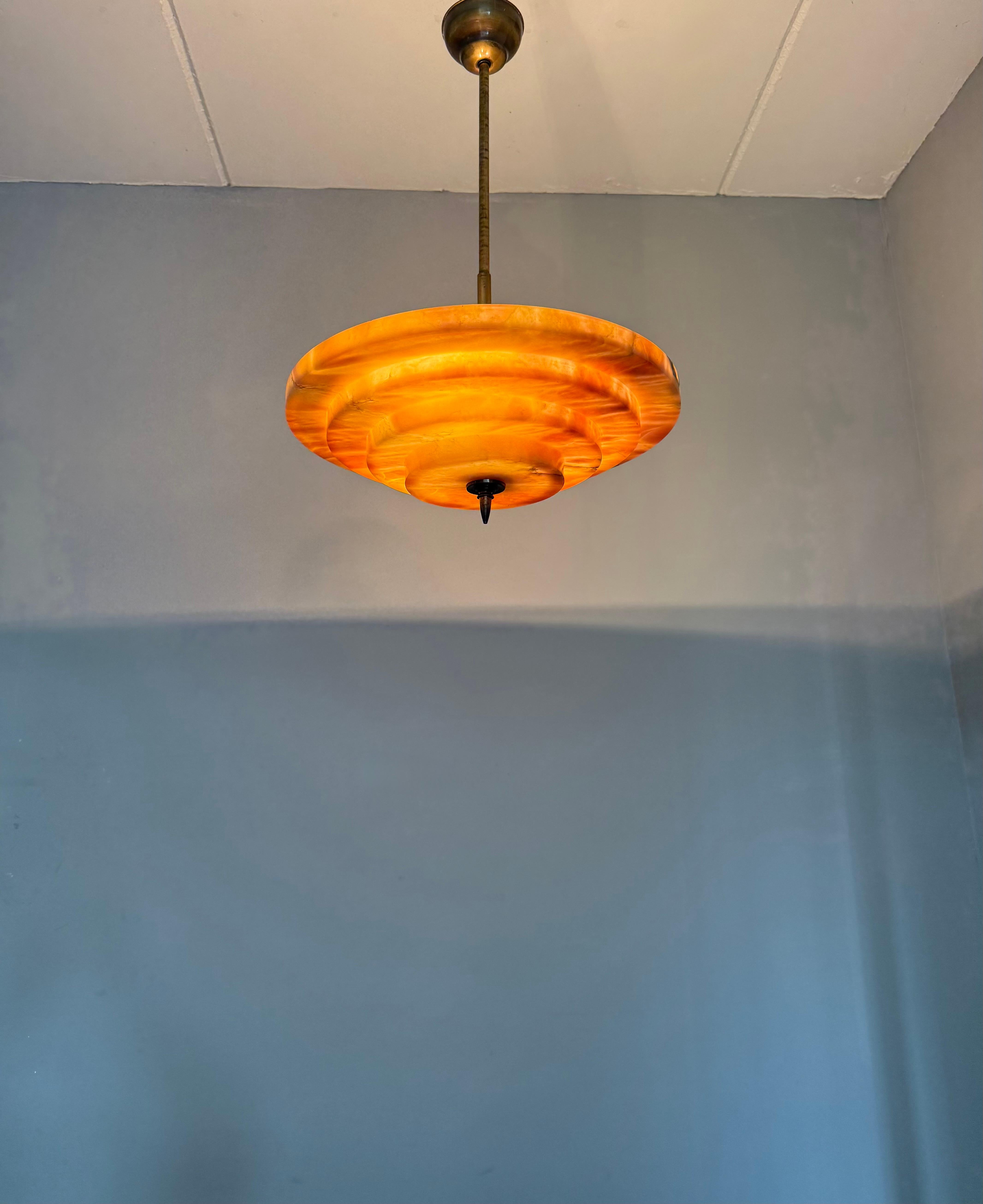 20th Century Stunning Antique, Four Layers Art Deco Design Alabaster Pendant Light circa 1920 For Sale