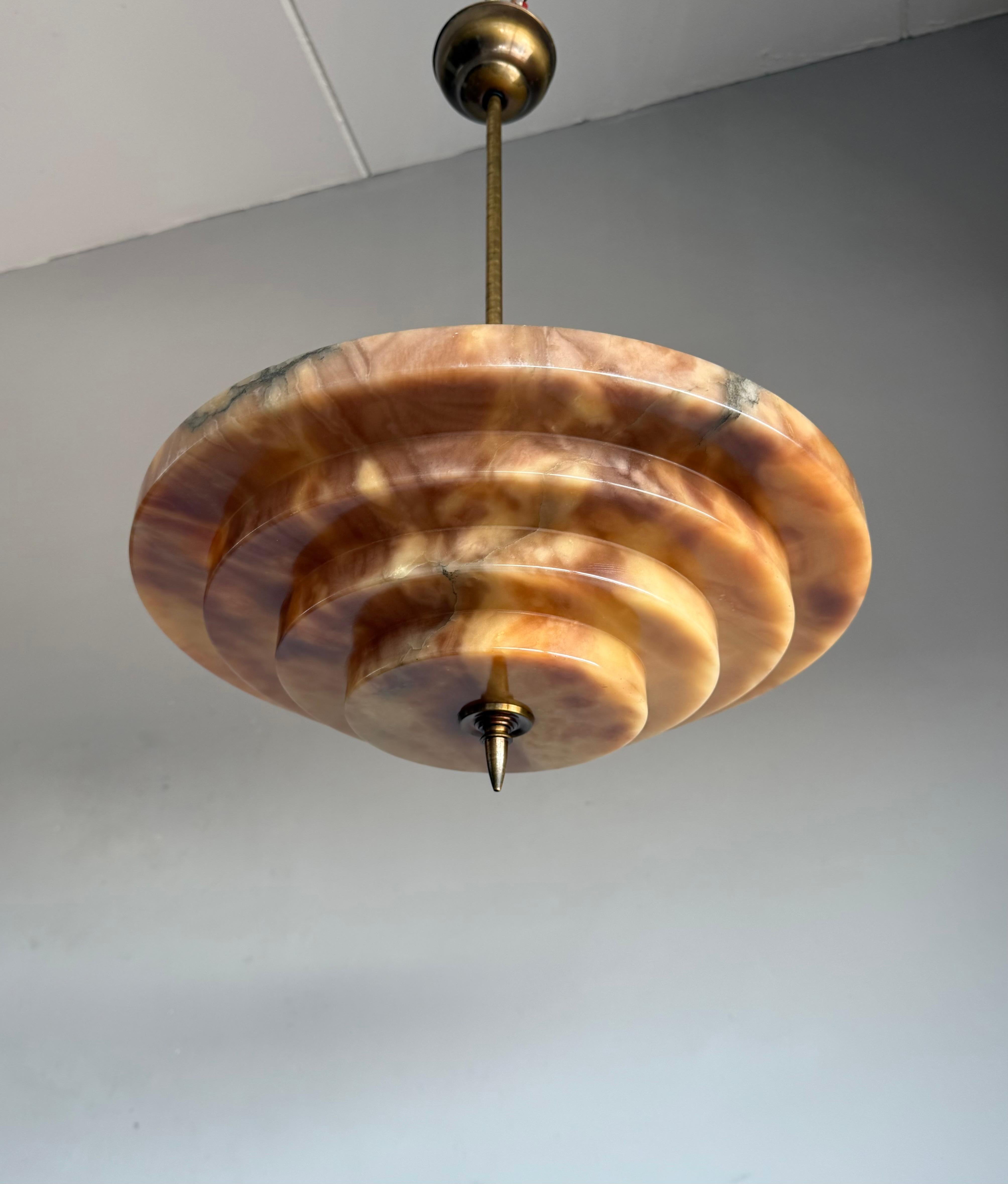 Stunning Antique, Four Layers Art Deco Design Alabaster Pendant Light circa 1920 For Sale 1
