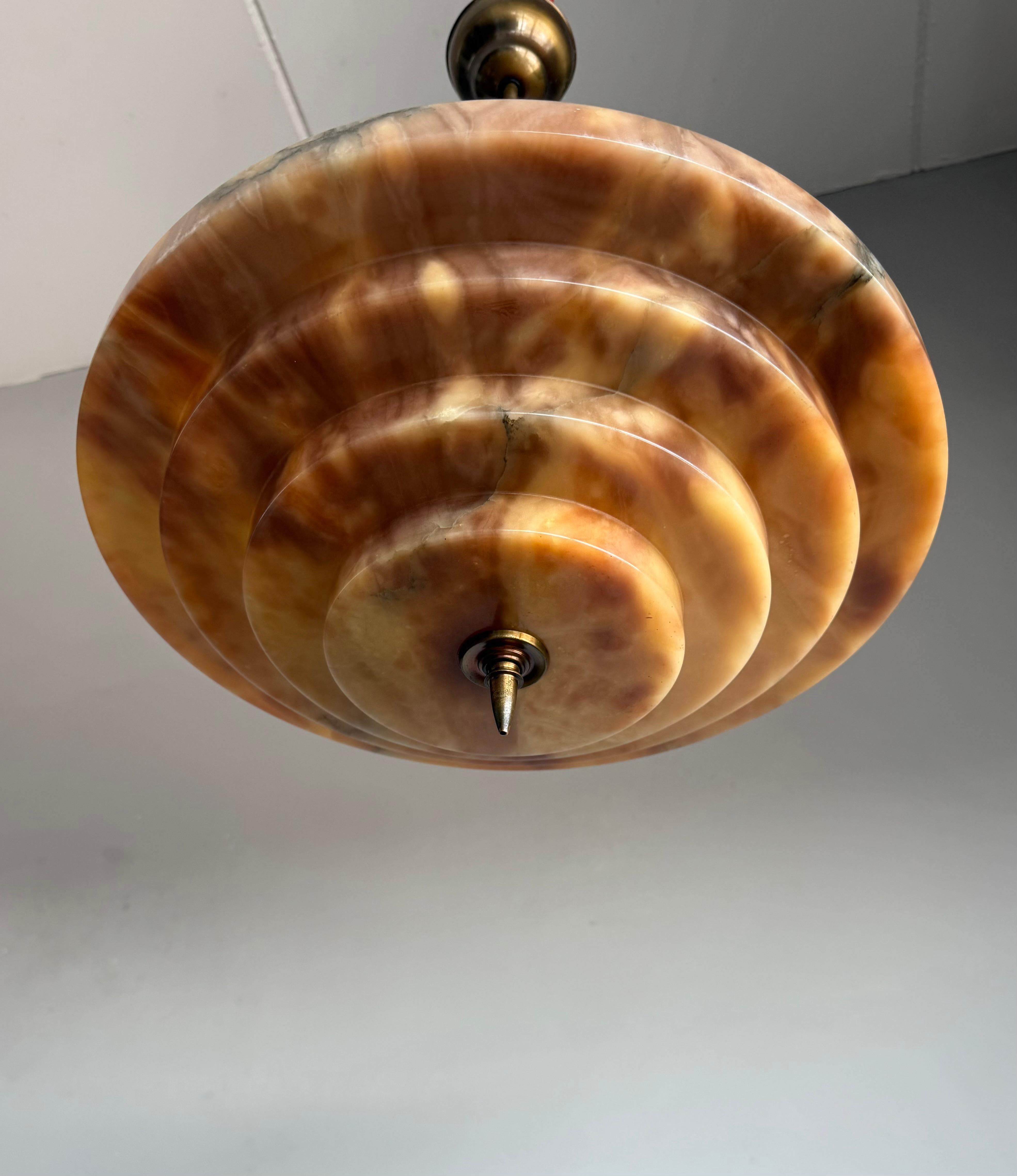 Stunning Antique, Four Layers Art Deco Design Alabaster Pendant Light circa 1920 For Sale 2