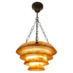 Stunning Antique, Four Layers Art Deco Design Alabaster Pendant Light circa 1920