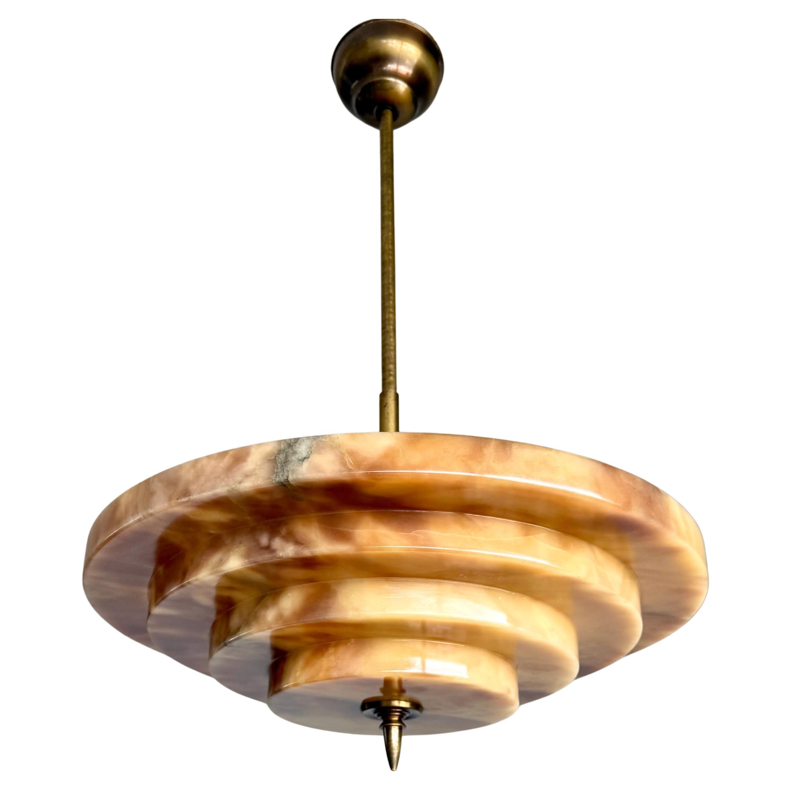 Stunning Antique, Four Layers Art Deco Design Alabaster Pendant Light circa 1920 For Sale