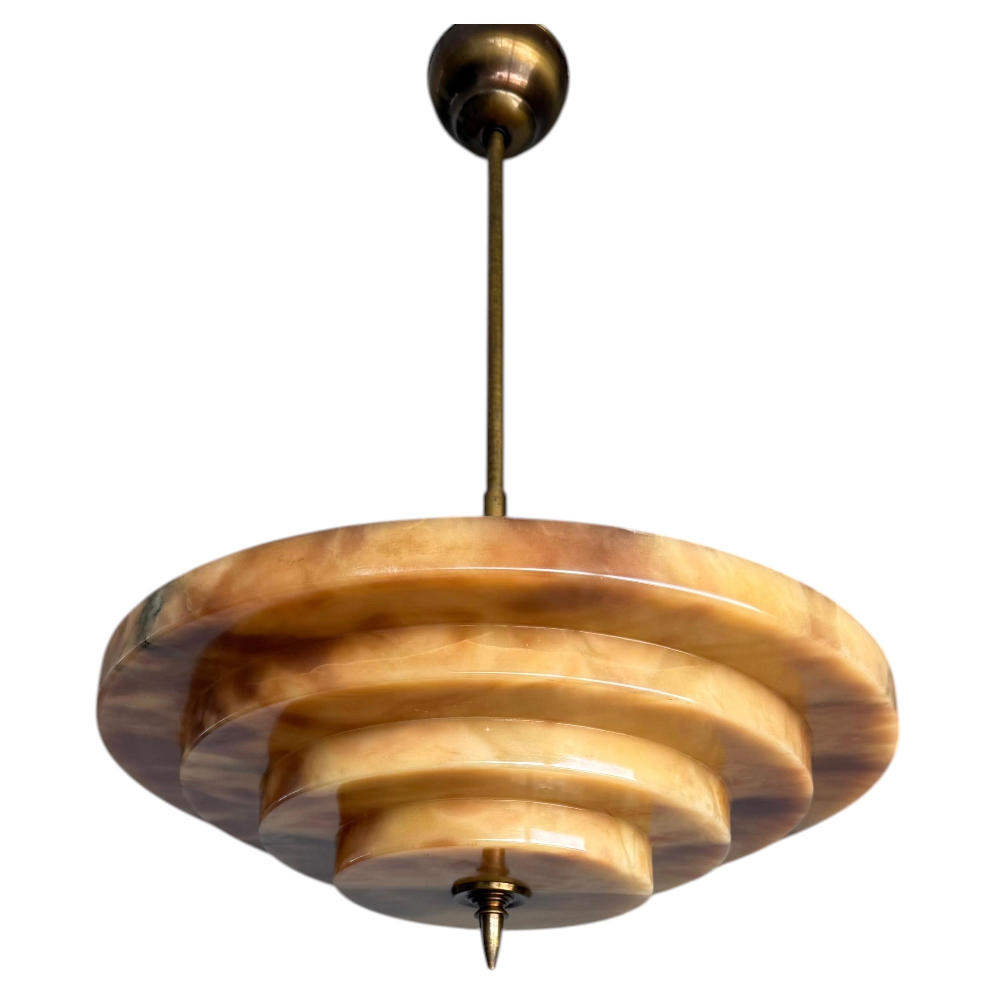 Stunning Antique, Four Layers Art Deco Design Alabaster Pendant Light circa 1920