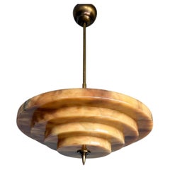 Stunning Antique, Four Layers Art Deco Design Alabaster Pendant Light circa 1920