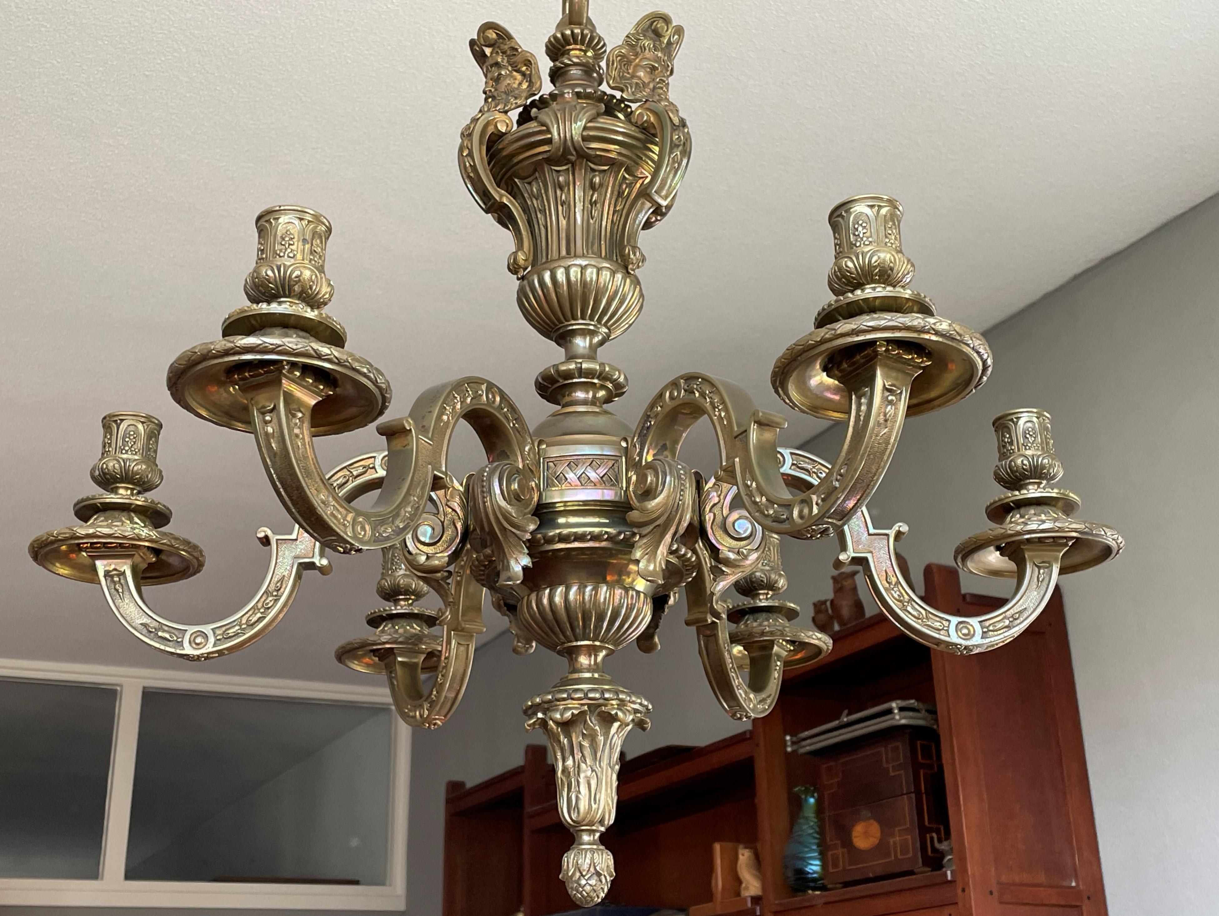 Stunning Antique French and Finest Bronze Sculptural Candle Chandelier / Pendant For Sale 4