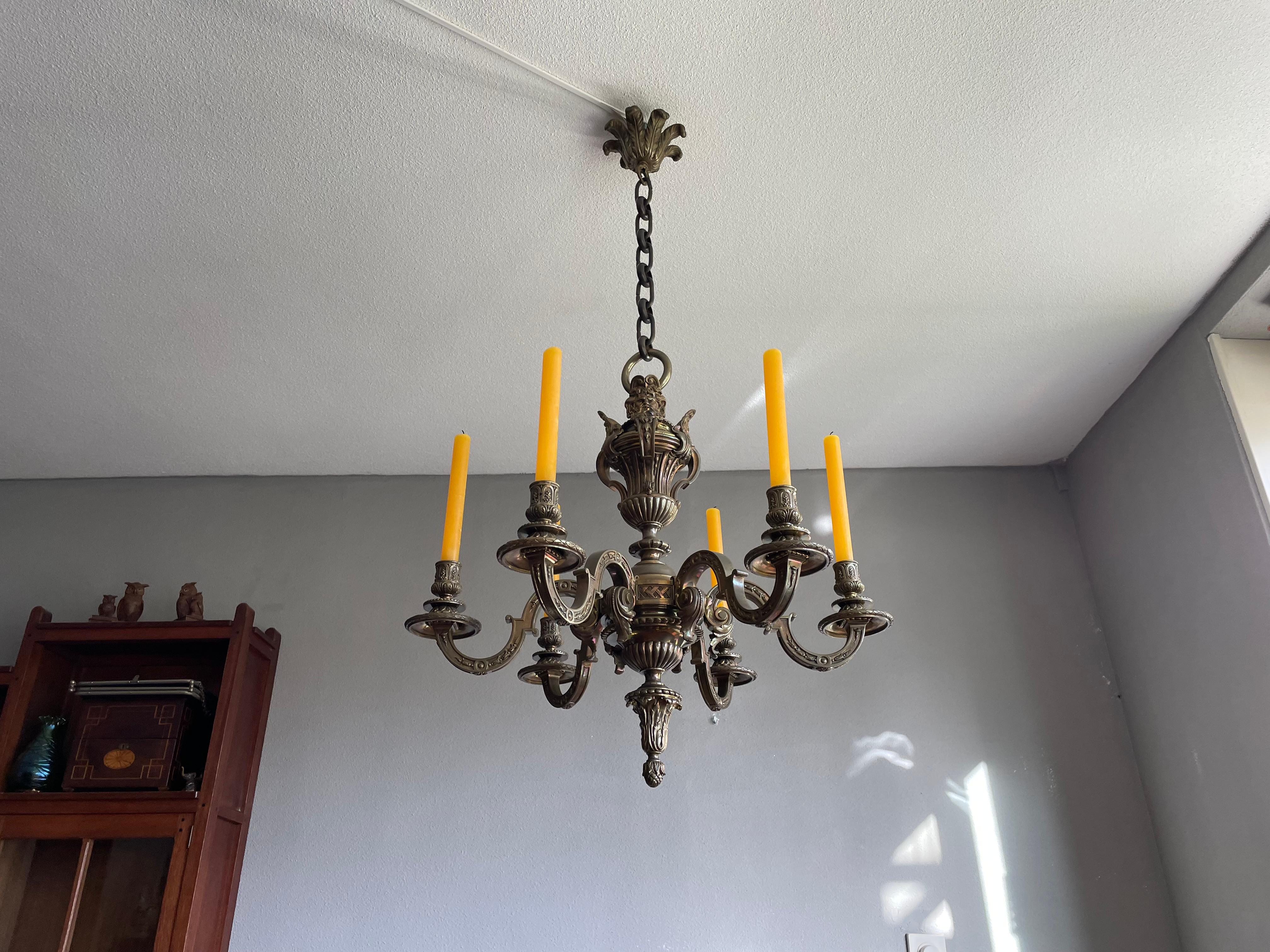 Stunning Antique French and Finest Bronze Sculptural Candle Chandelier / Pendant For Sale 6