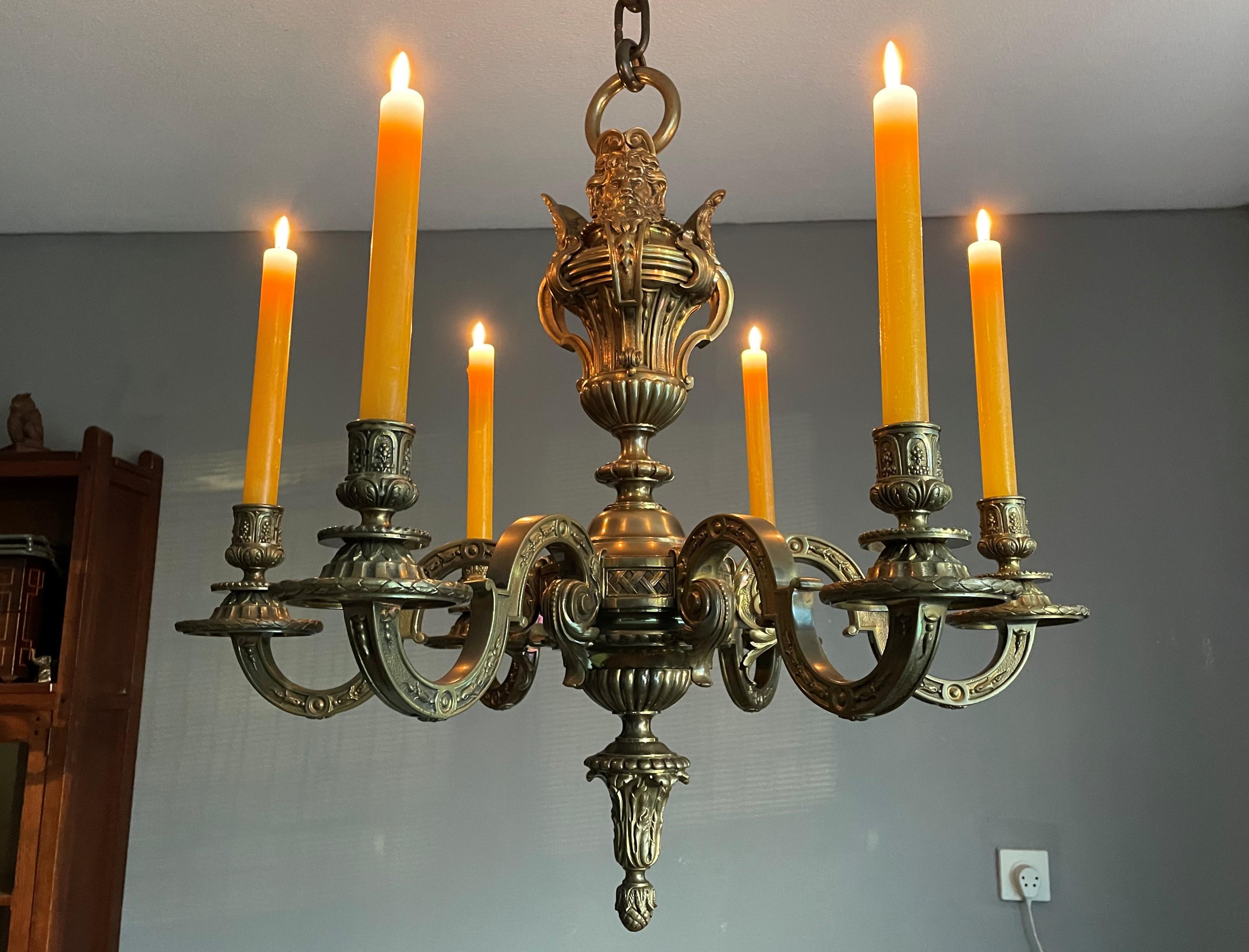 Stunning Antique French and Finest Bronze Sculptural Candle Chandelier / Pendant For Sale 9