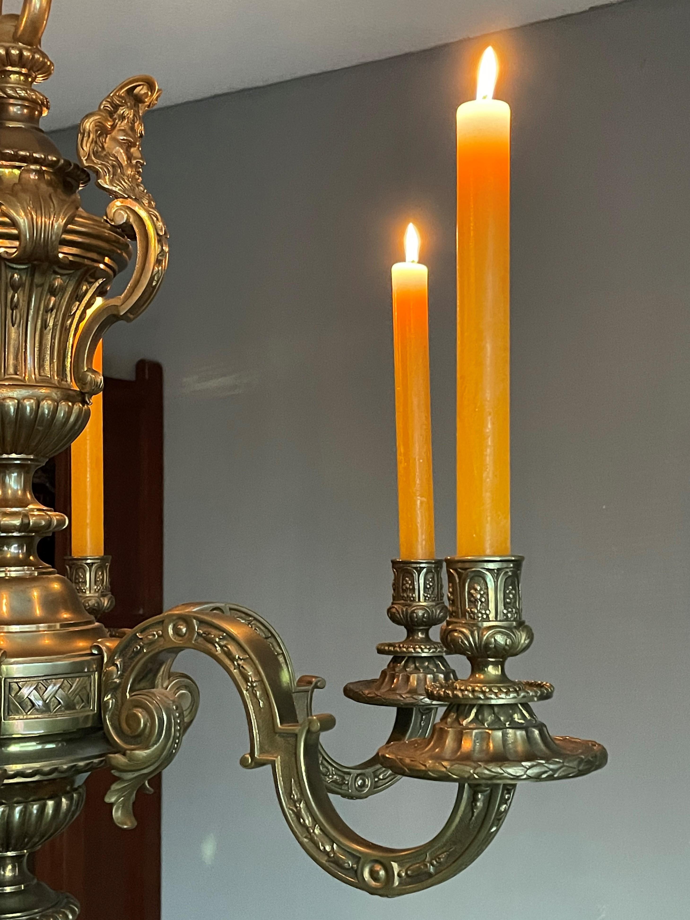 Stunning Antique French and Finest Bronze Sculptural Candle Chandelier / Pendant For Sale 12