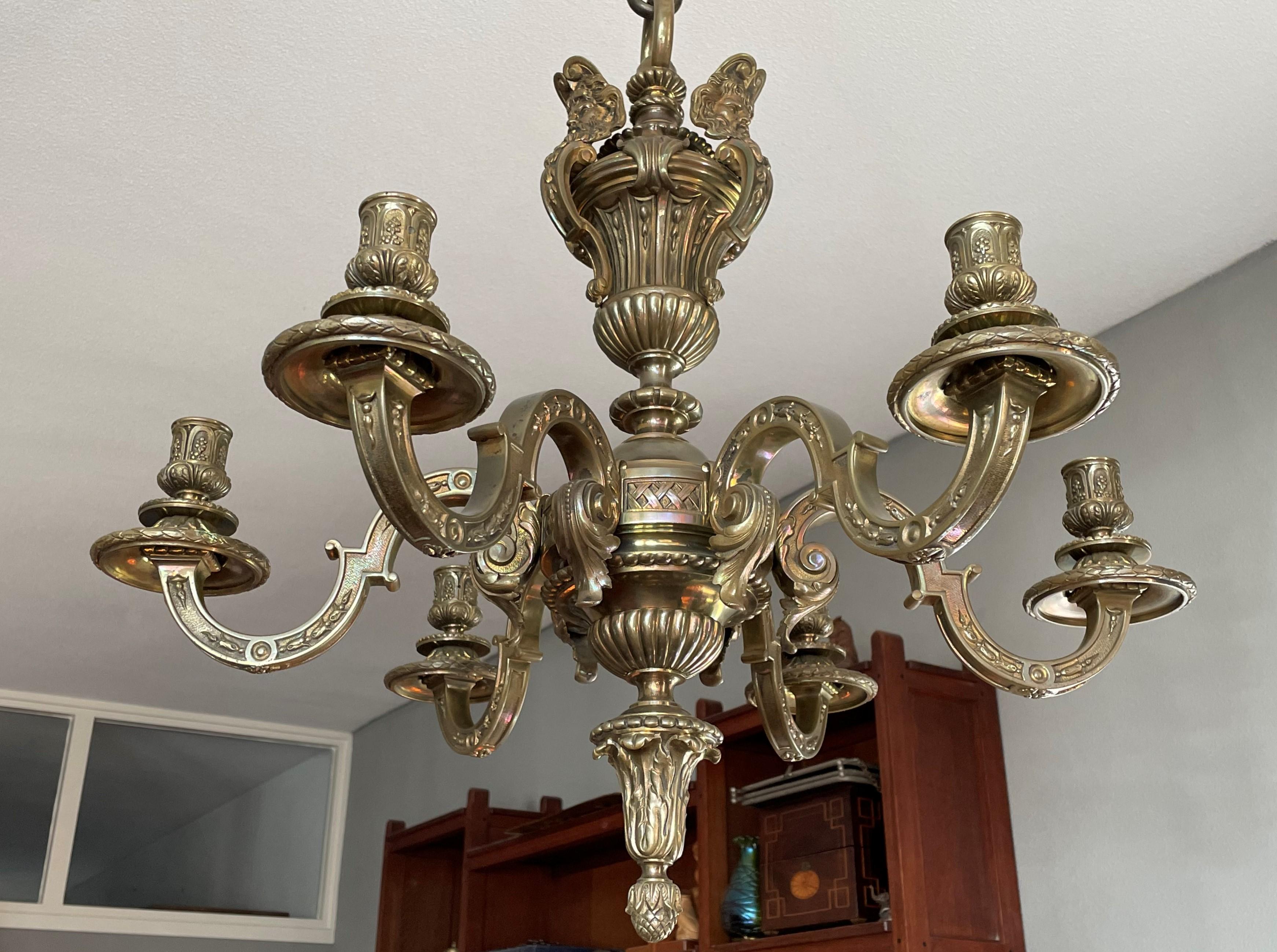 Stunning Antique French and Finest Bronze Sculptural Candle Chandelier / Pendant For Sale 13