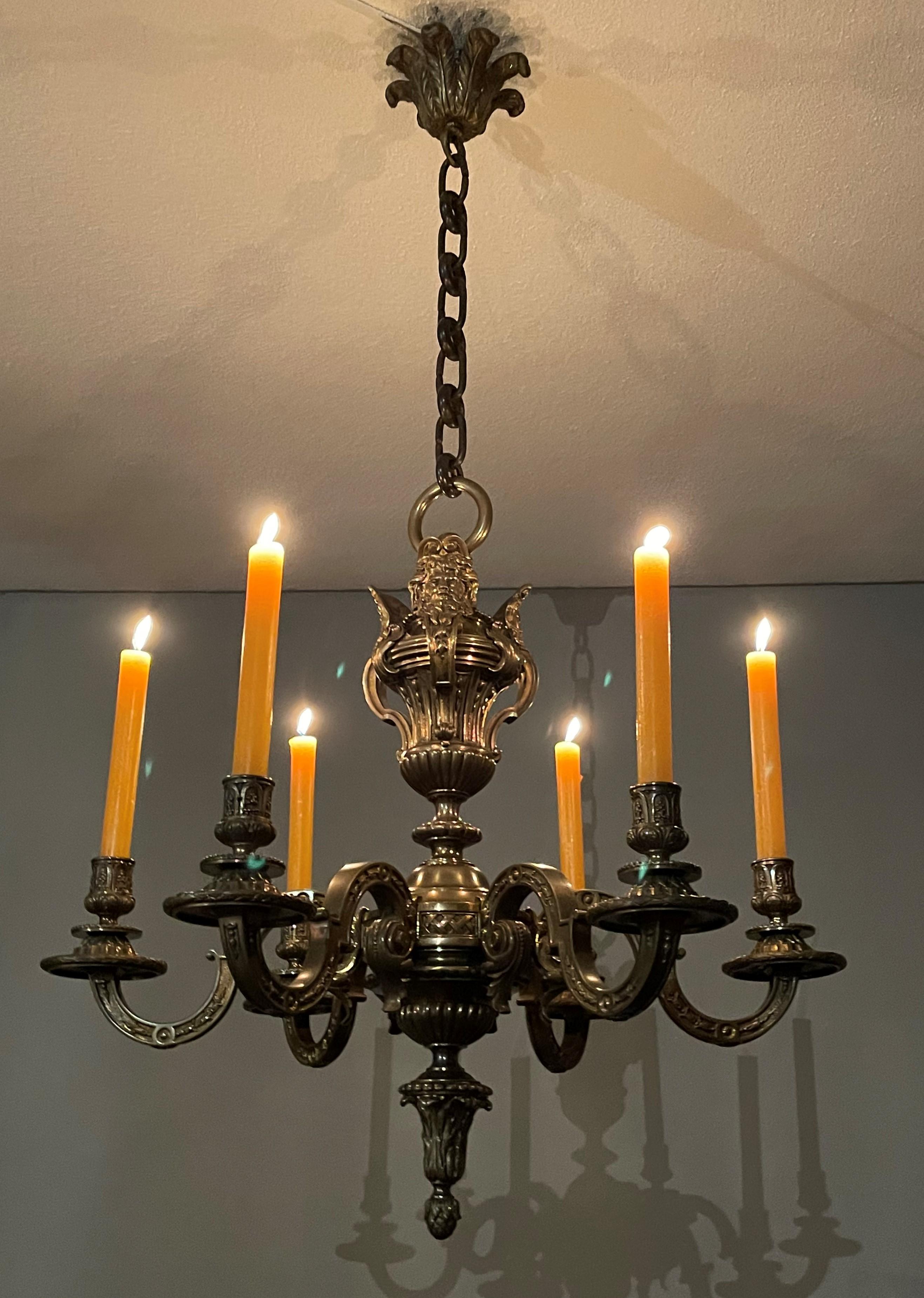 Stunning Antique French and Finest Bronze Sculptural Candle Chandelier / Pendant For Sale 14