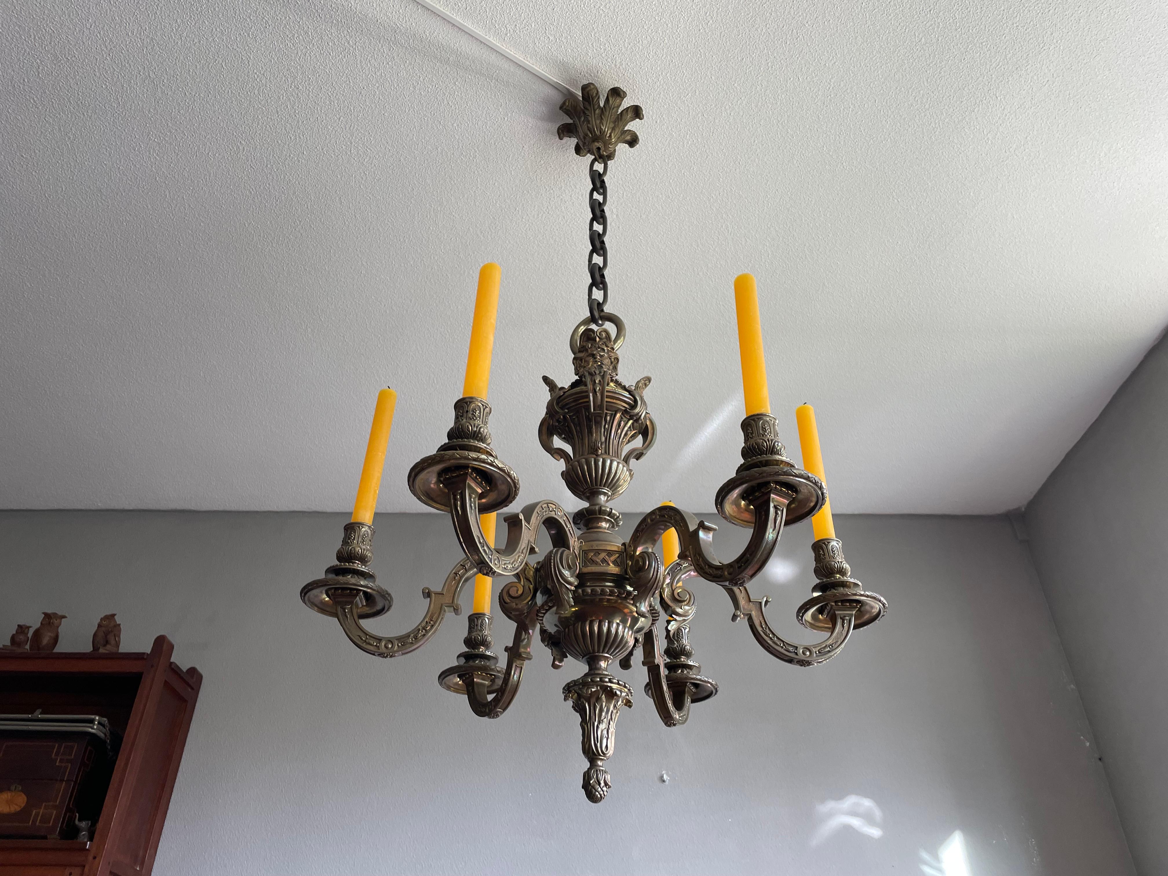 Hand-Crafted Stunning Antique French and Finest Bronze Sculptural Candle Chandelier / Pendant For Sale