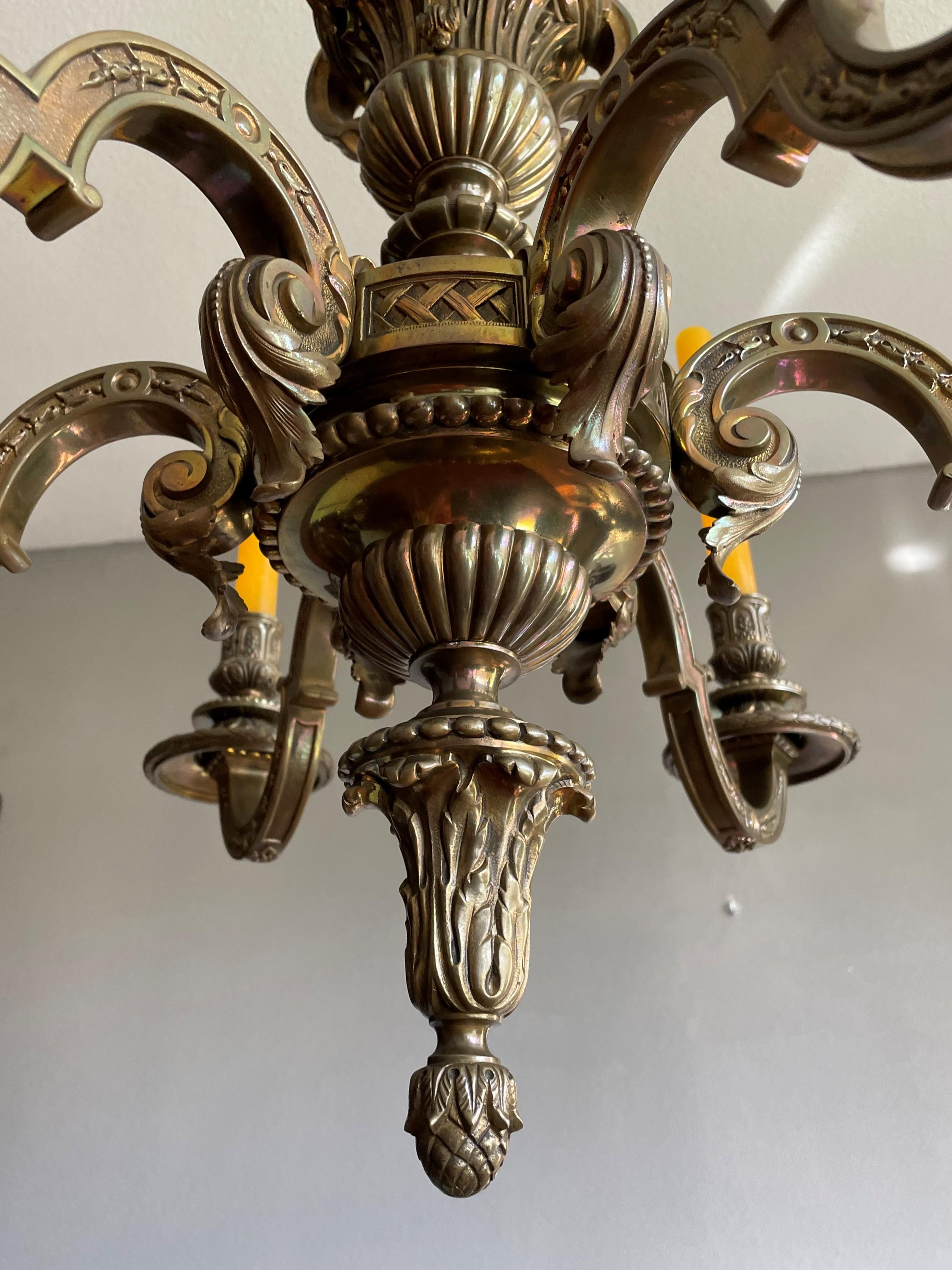Stunning Antique French and Finest Bronze Sculptural Candle Chandelier / Pendant In Excellent Condition For Sale In Lisse, NL
