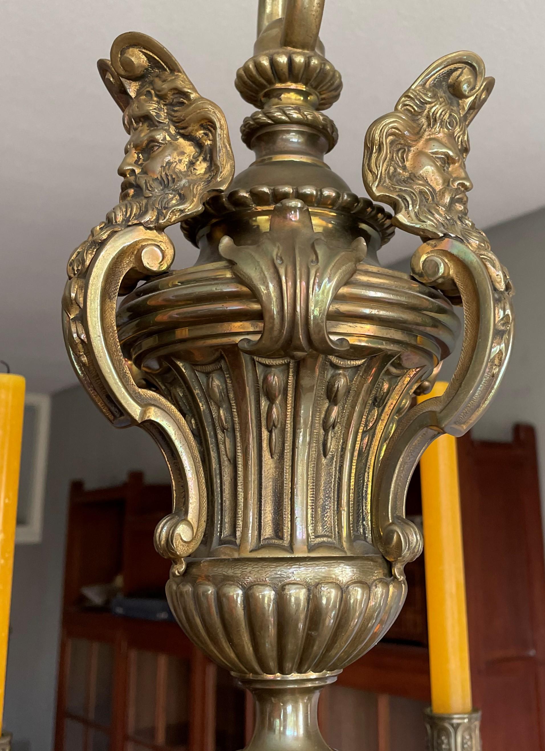 Stunning Antique French and Finest Bronze Sculptural Candle Chandelier / Pendant For Sale 2