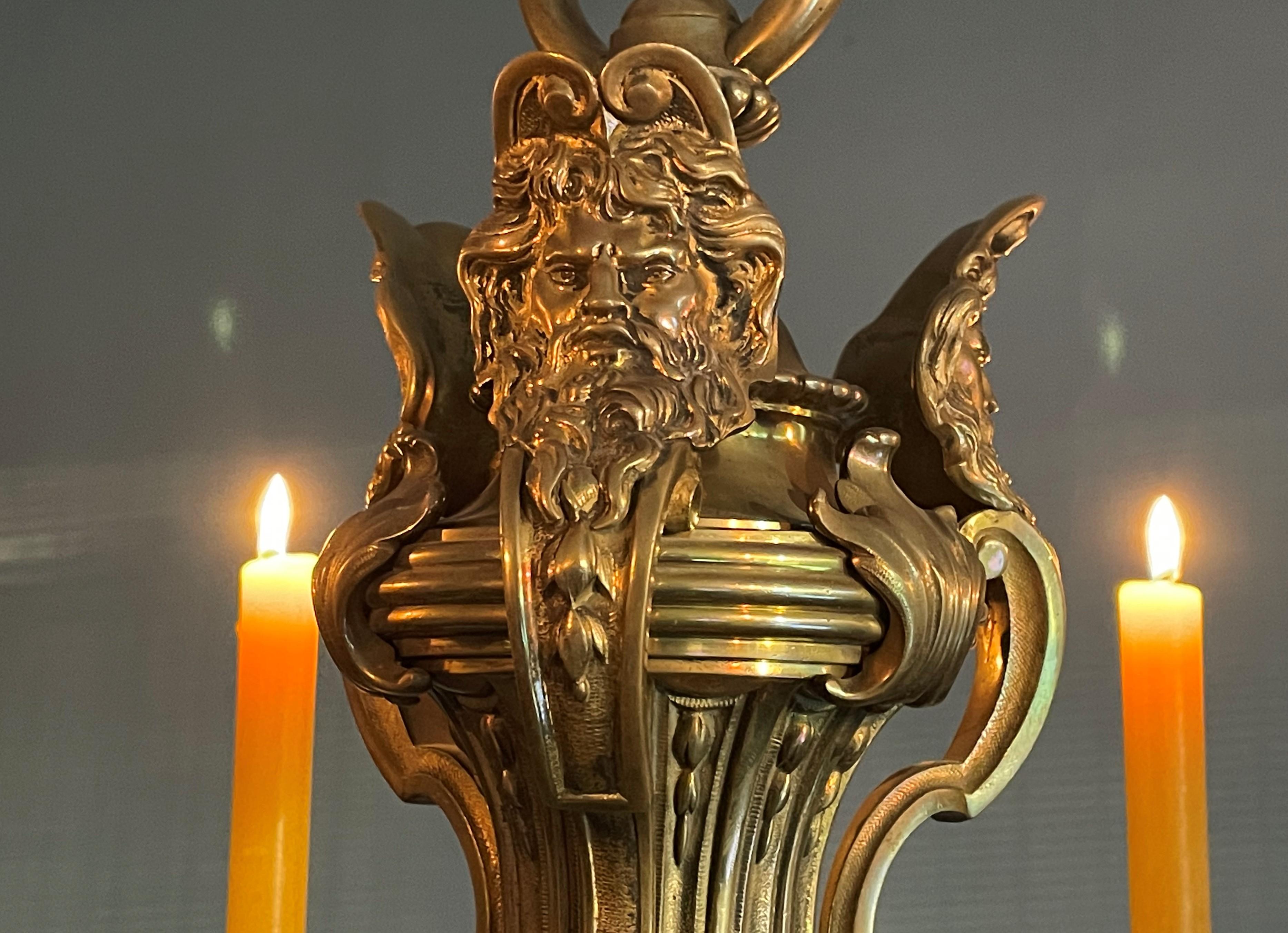 Stunning Antique French and Finest Bronze Sculptural Candle Chandelier / Pendant For Sale 3