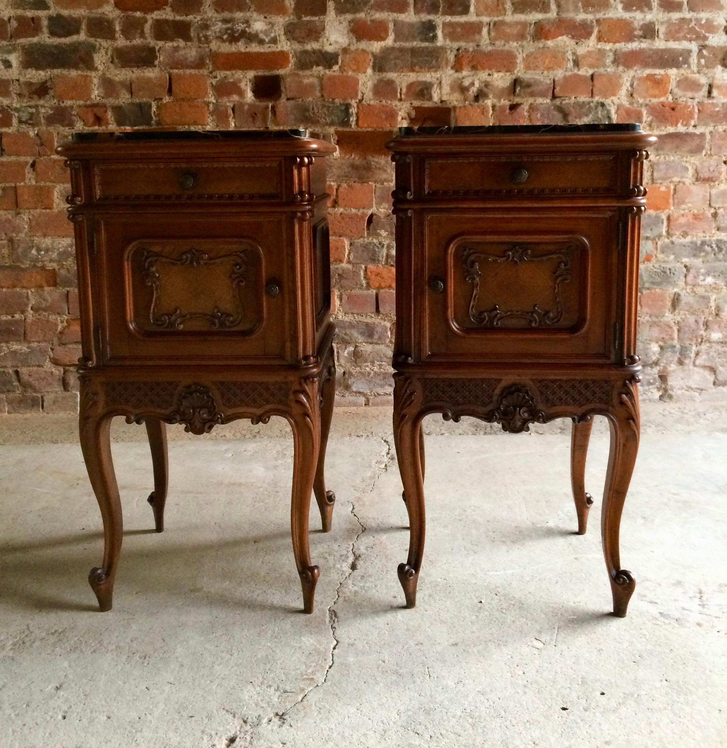 Stunning Antique French Bedside Tables Nightstands Marble Pair, Victorian, 1890 In Good Condition In Longdon, Tewkesbury