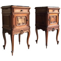 Stunning Antique French Bedside Tables Nightstands Marble Pair, Victorian, 1890