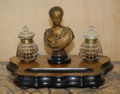 Stunning Antique French Bronze Statue on Inkwell Stand, circa 1880
