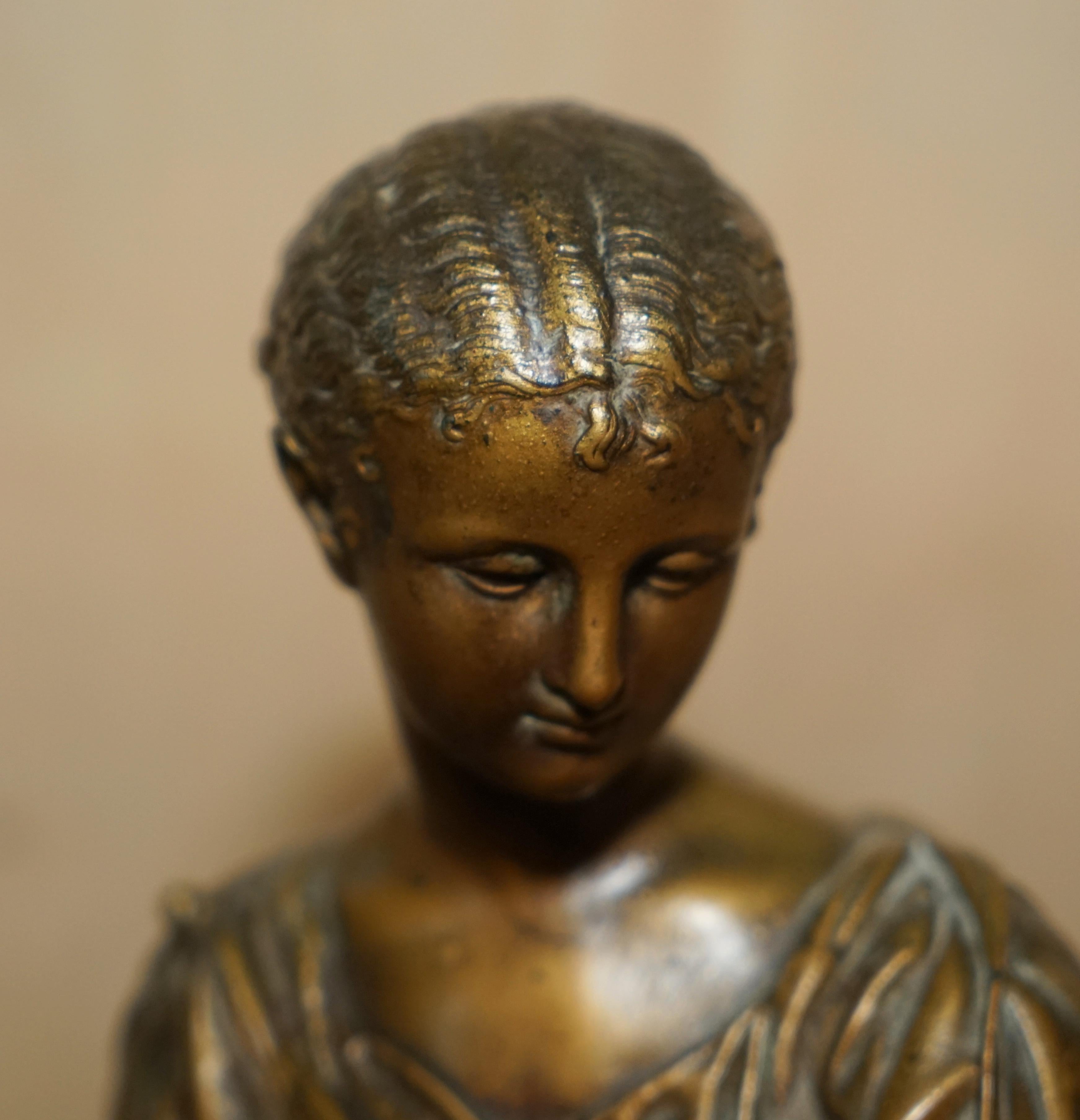 Hand-Crafted Stunning Antique French Bronze Statue on Inkwell Stand, circa 1880 For Sale