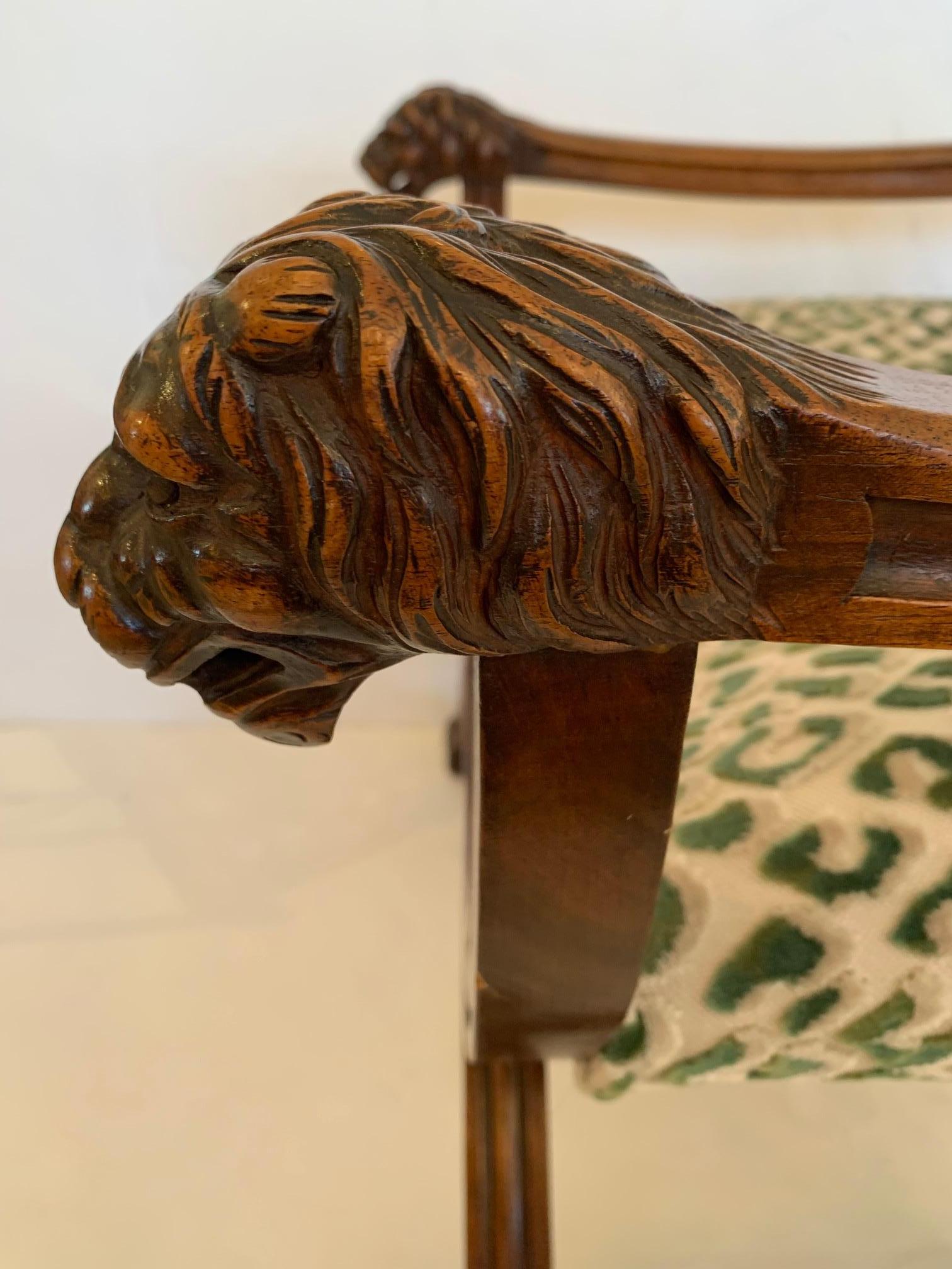 Upholstery Stunning Antique French Carved Walnut Bench with Griffins For Sale