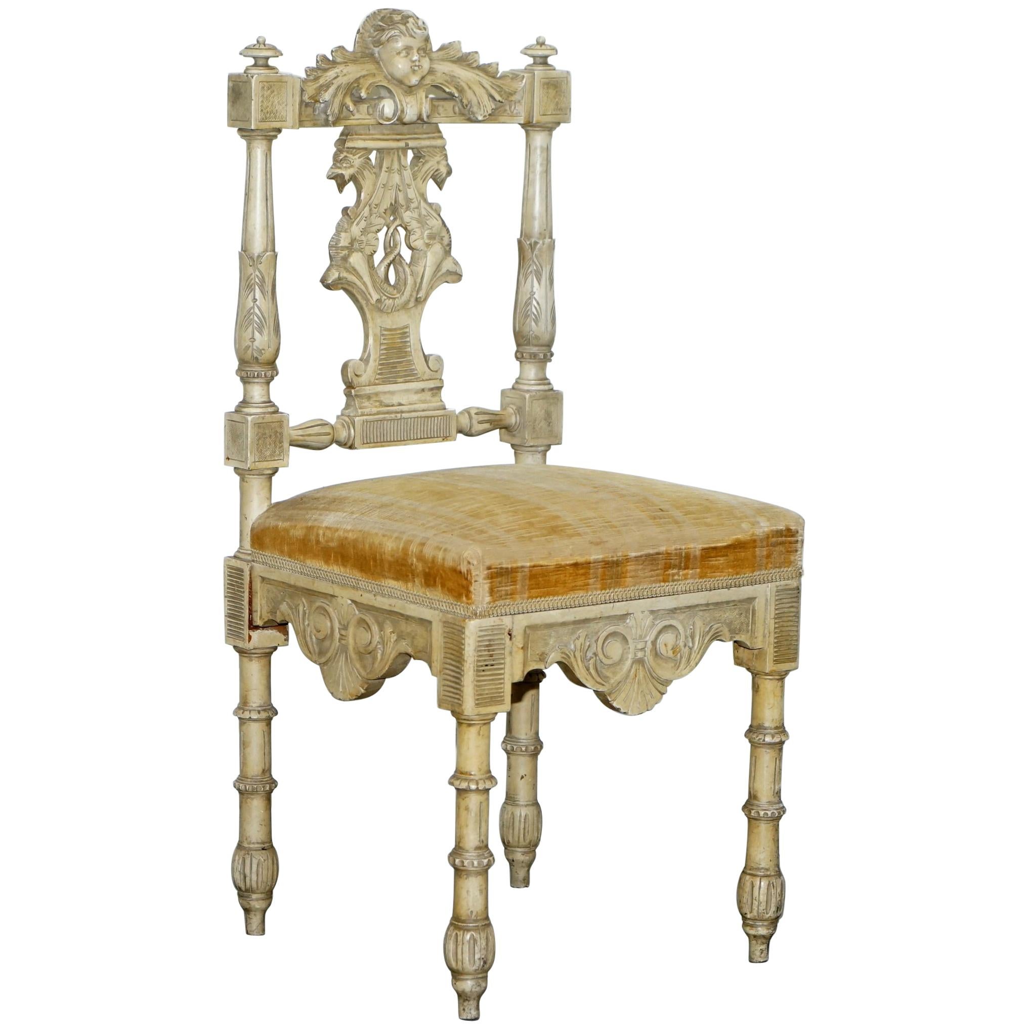 Stunning Antique French Louis Carved Occasional Chair with Cherub Detailing