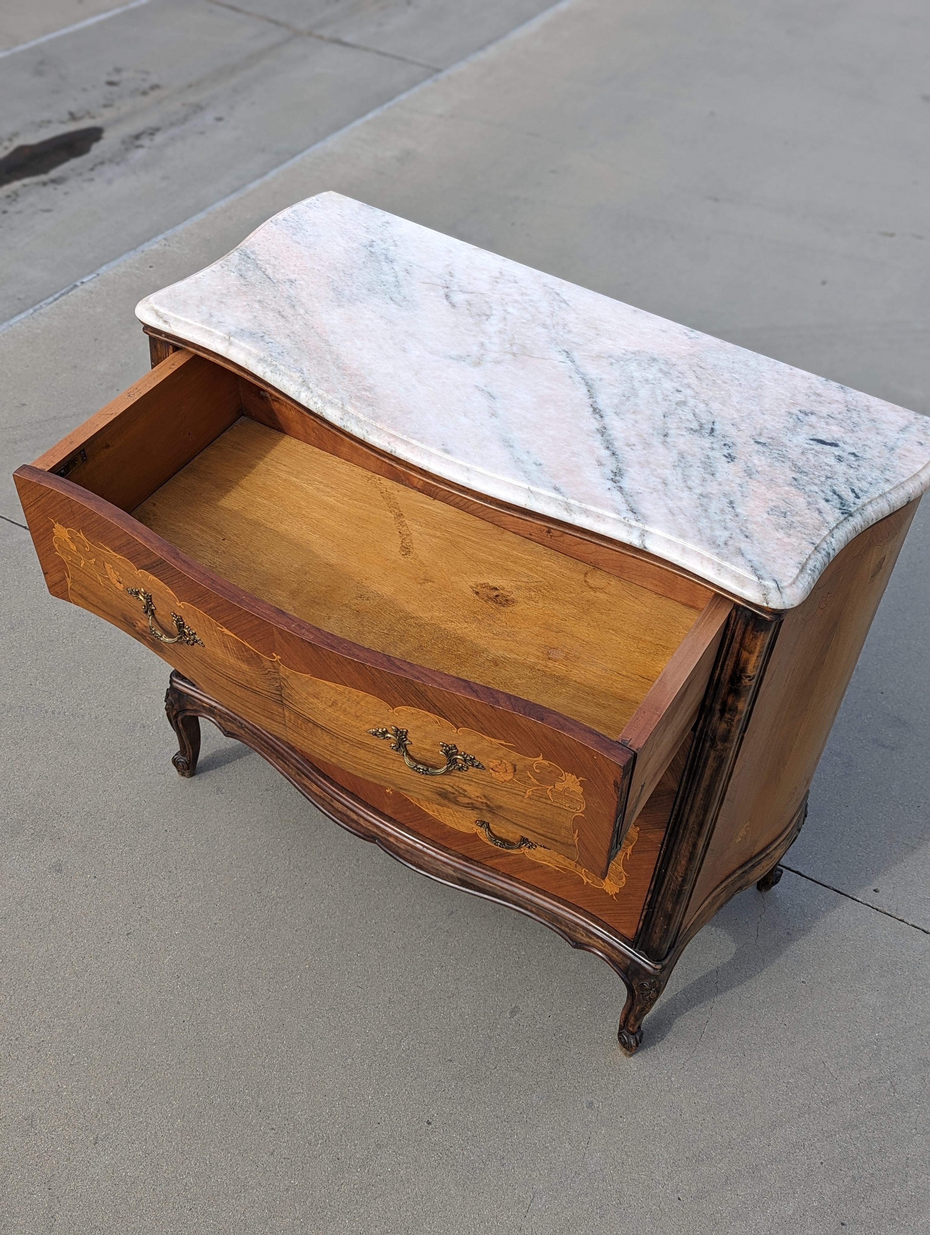 Antique French Louis XV Style Walnut Marquetry Buffet with Marble Top For Sale 9