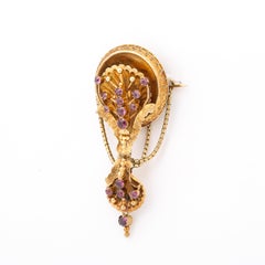 Atemberaubende antike georgische florale 10K Gold Brosche W/Rundschliff Amethysten