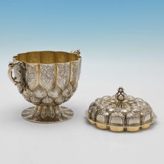 Atemberaubender antiker vergoldeter Porringer mit Deckel aus Sterlingsilber