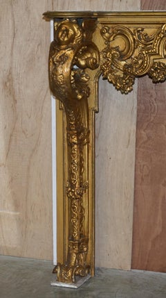 Stunning Antique Giltwood Cherub & Floral Carved Louis XV Fireplace Surround