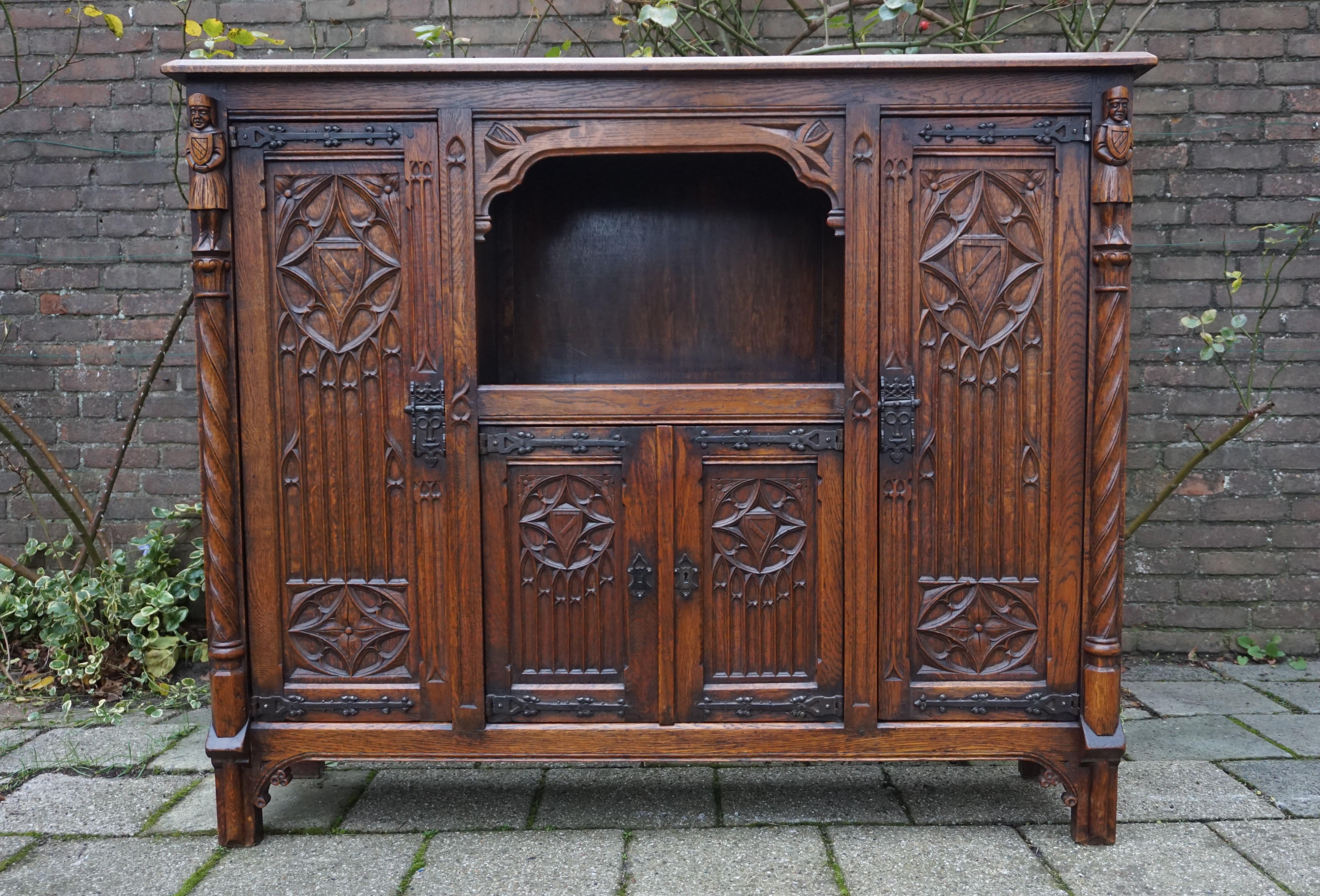 Beautifully handcrafted and excellent condition Gothic bookcase.

We are always on the lookout for top quality carved and handcrafted Gothic Revival antiques and to have found a bookcase more than made our day. Bookcases are and have always been the