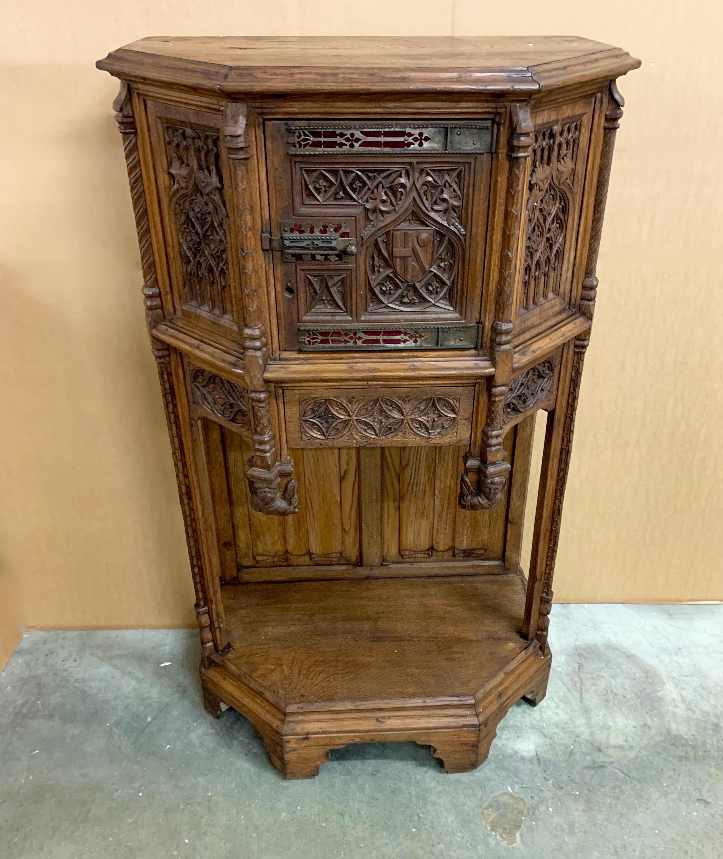 Gothic Revival Drinks Cabinet w Church Window Panels and Angel sculptures For Sale 8