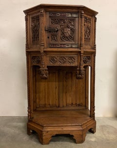 Gothic Revival Drinks Cabinet w Church Window Panels and Angel sculptures