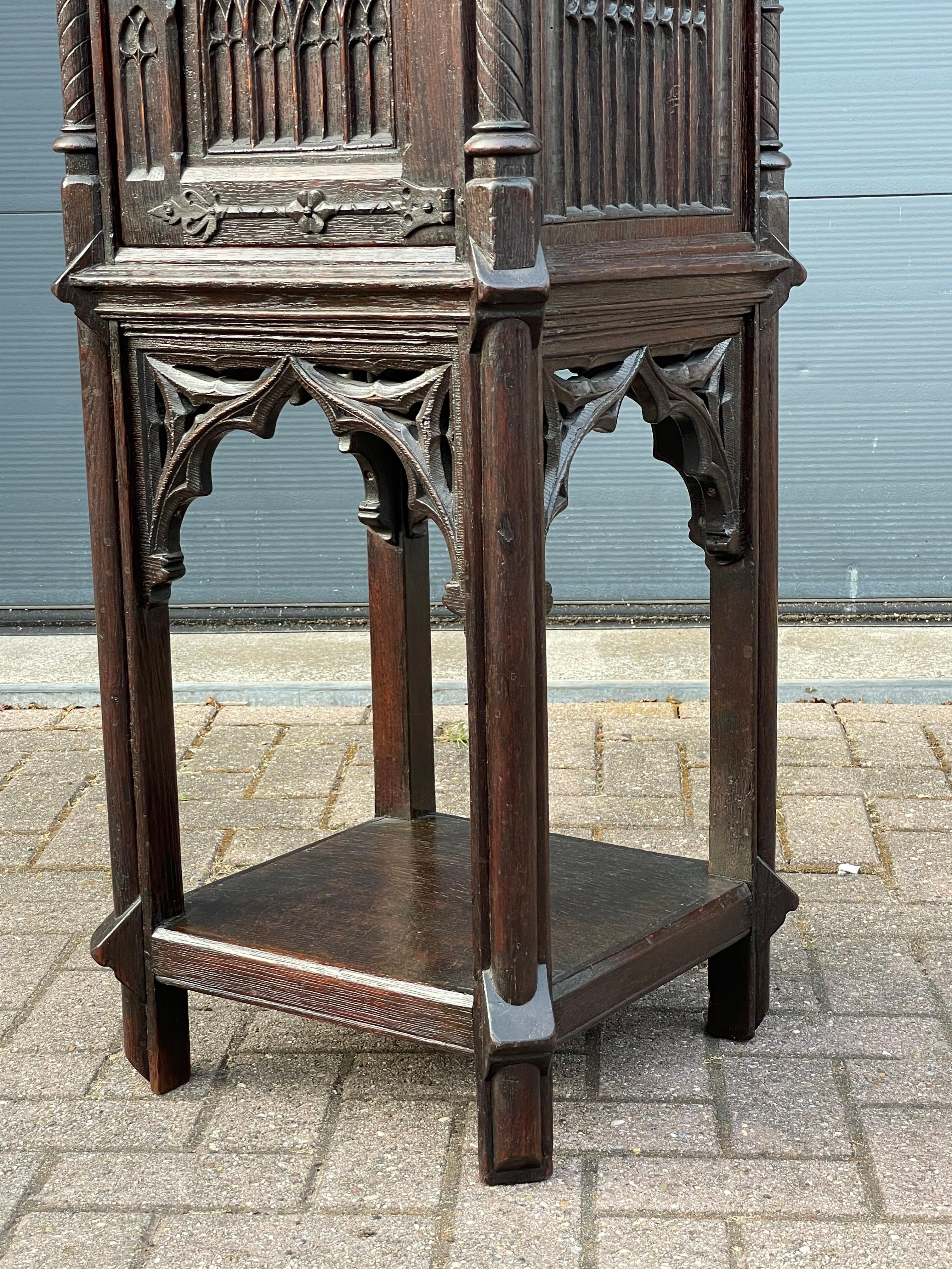 European Stunning Antique Gothic Style Dark Oak Cabinet w. Handcarved Medieval Sculptures For Sale