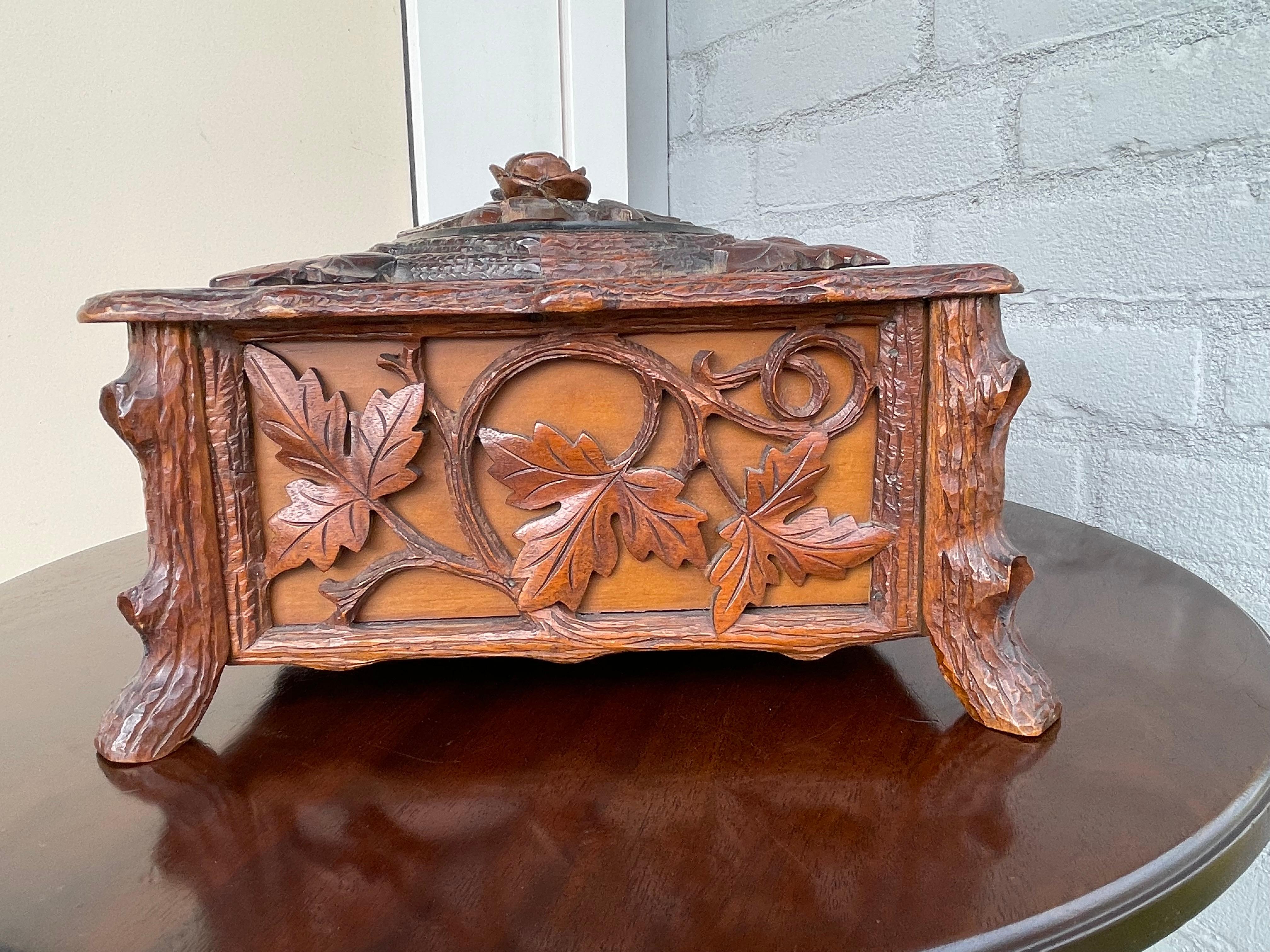 Stunning Antique Hand Carved Nutwood Black Forest Box with Secret Lock Mechanism 1