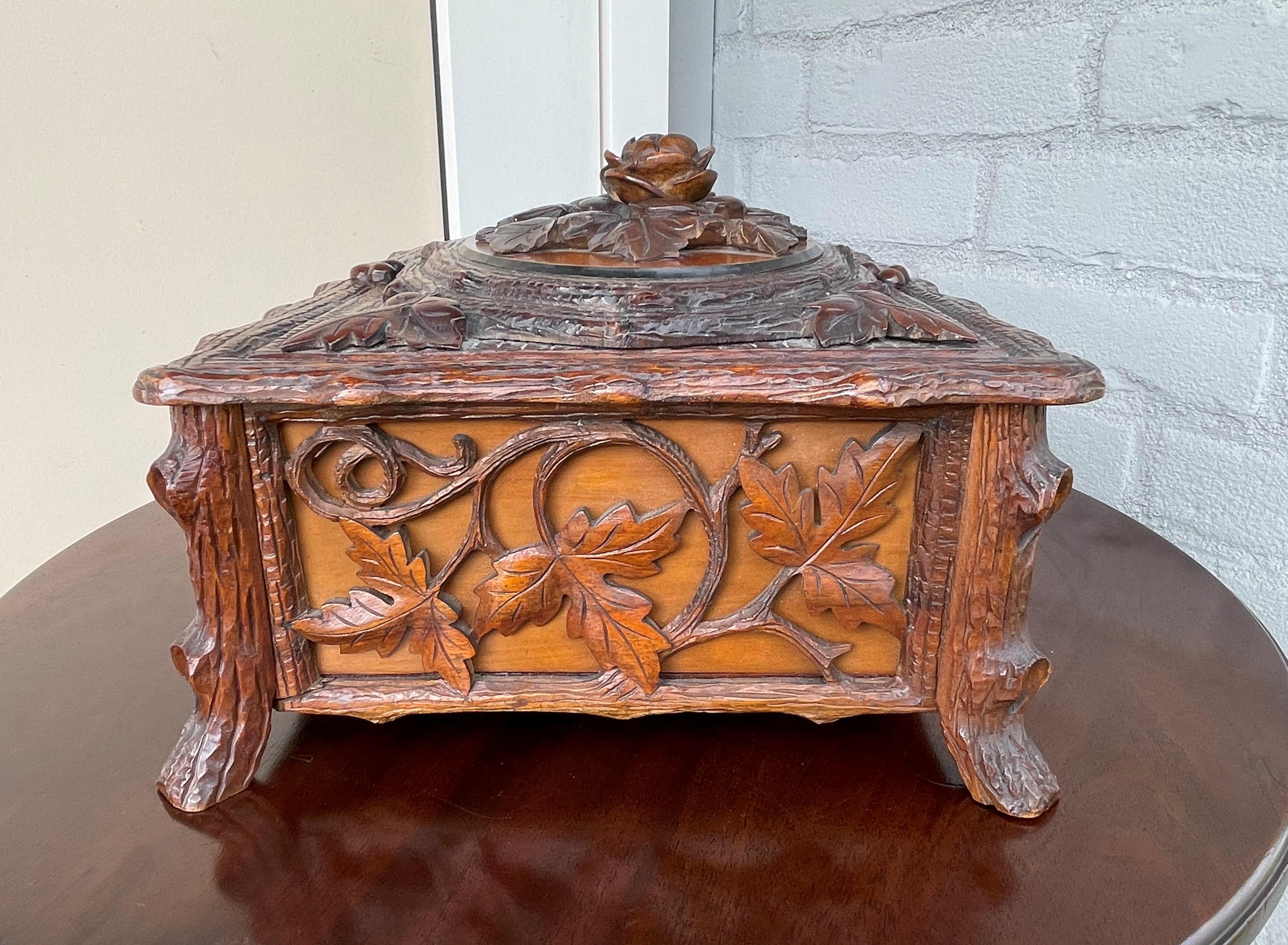 Stunning Antique Hand Carved Nutwood Black Forest Box with Secret Lock Mechanism 2