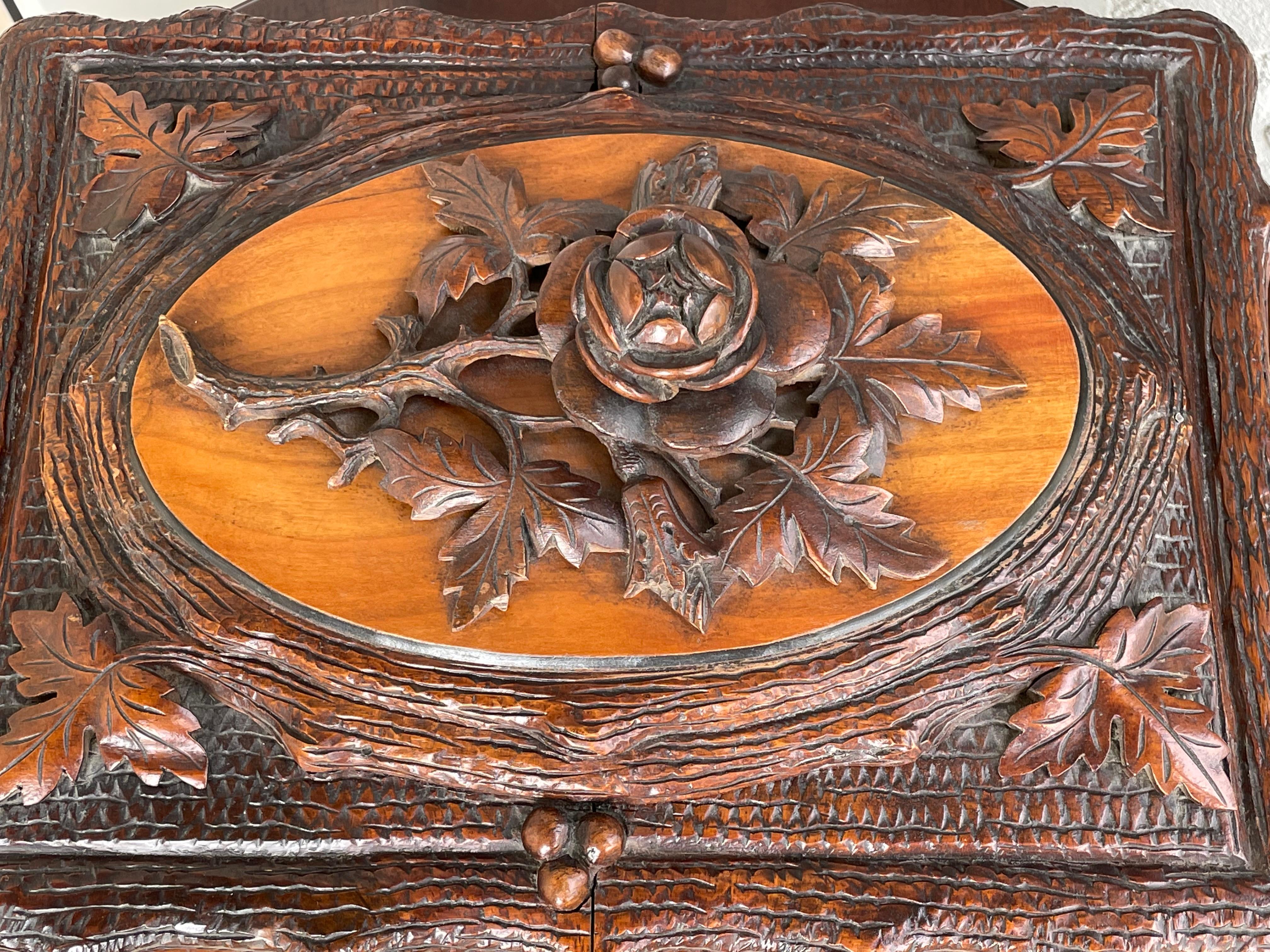 Stunning Antique Hand Carved Nutwood Black Forest Box with Secret Lock Mechanism 4
