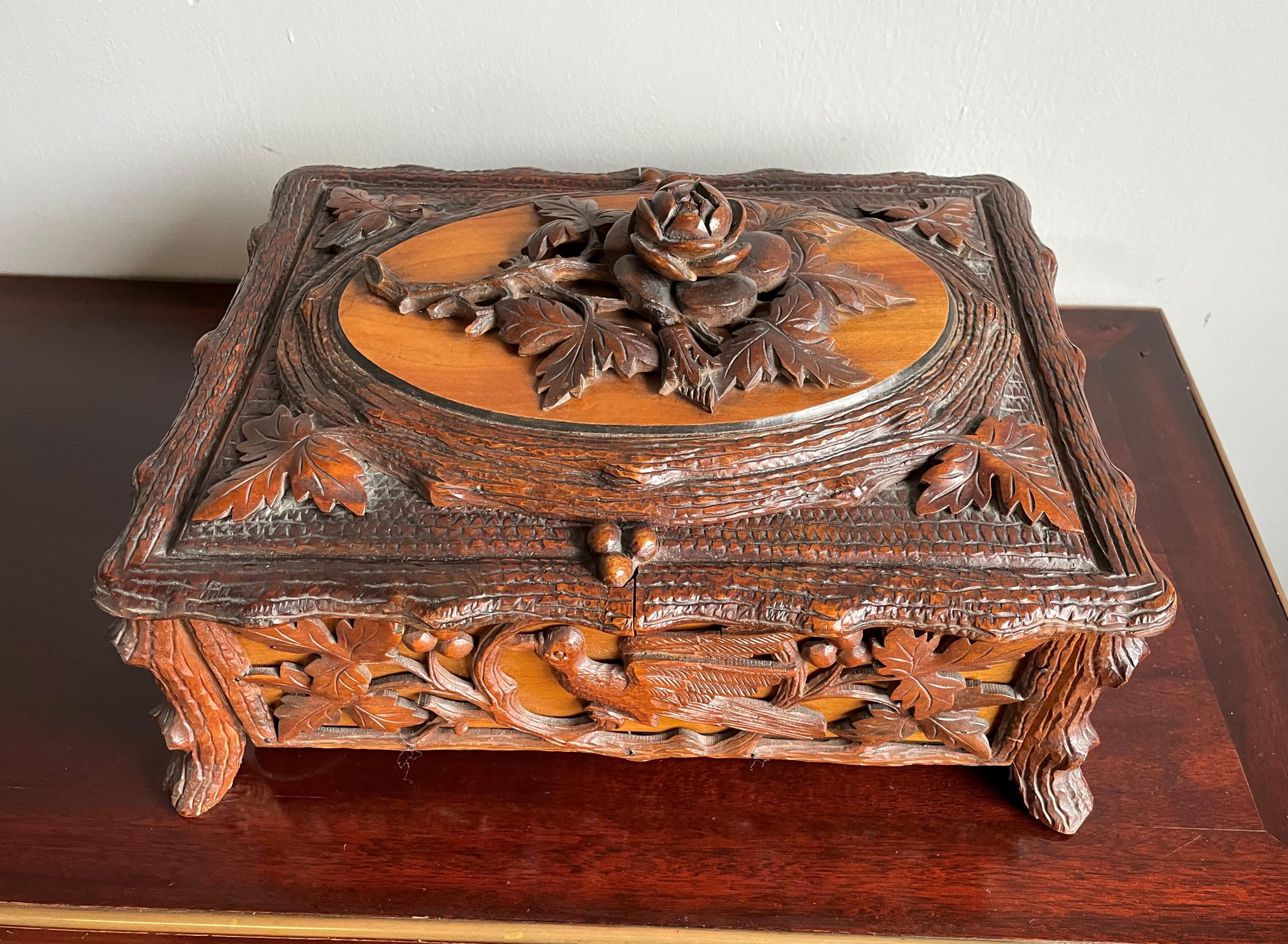 Stunning Antique Hand Carved Nutwood Black Forest Box with Secret Lock Mechanism 5