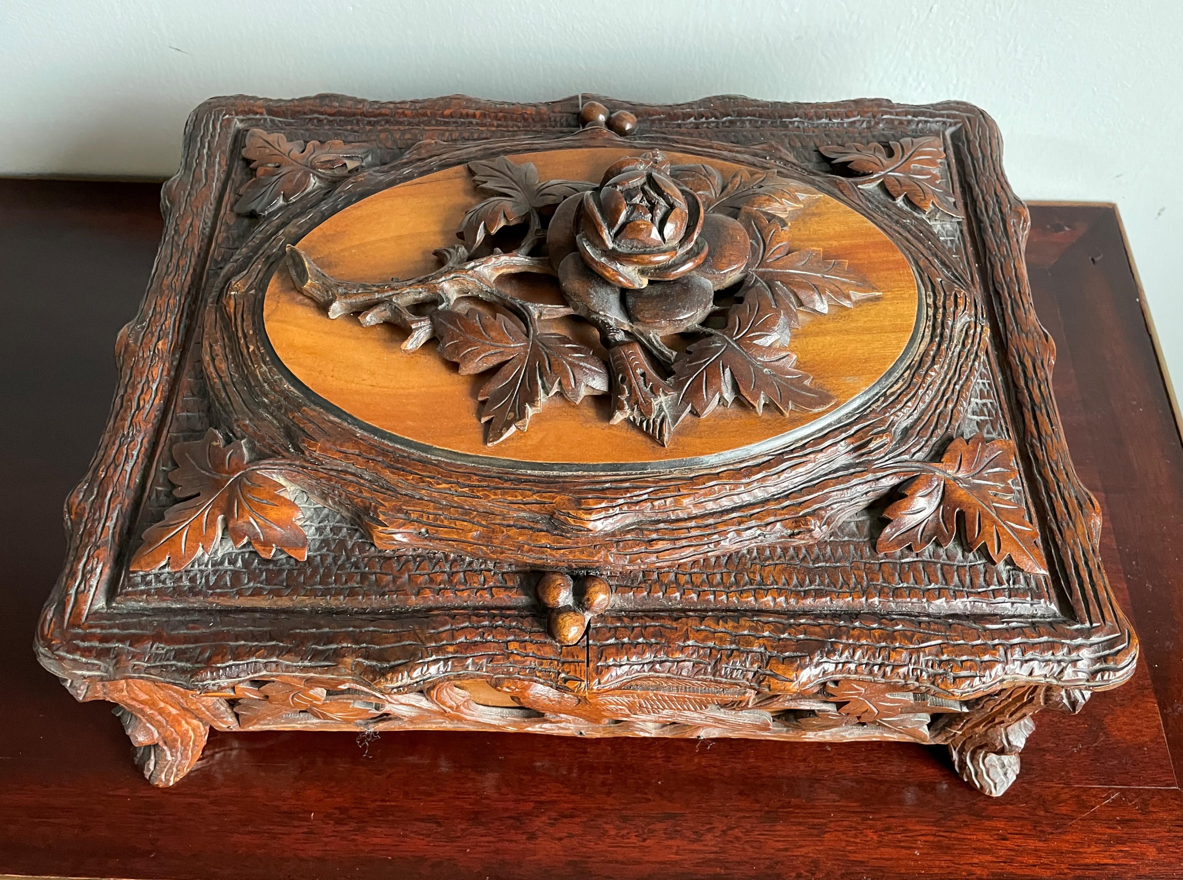 Stunning Antique Hand Carved Nutwood Black Forest Box with Secret Lock Mechanism 7