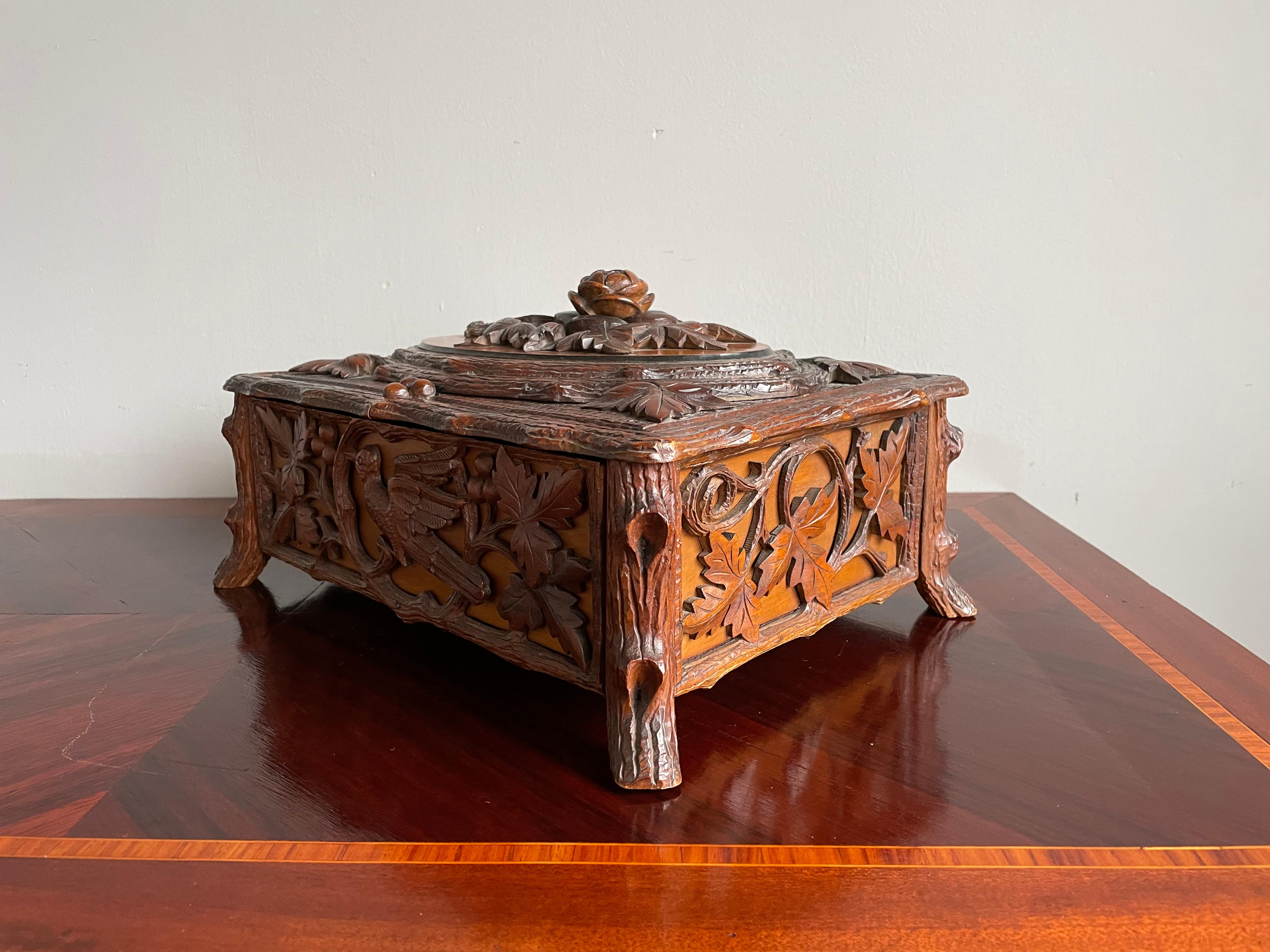 Stunning Antique Hand Carved Nutwood Black Forest Box with Secret Lock Mechanism 8